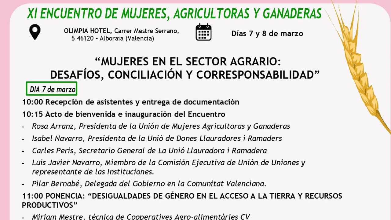 Més de 60 dones participen hui i demà a Alboraia en la XI Trobada de la Unión de Mujeres Agricultoras per visibilitzar el paper de la dona rural