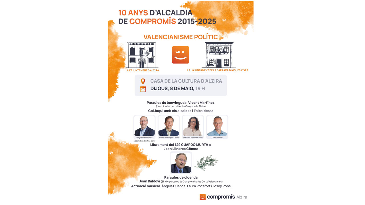 Compromís Alzira atorgarà el 12é Guardó Murta a l’alzireny Joan Llinares el pròxim dijous