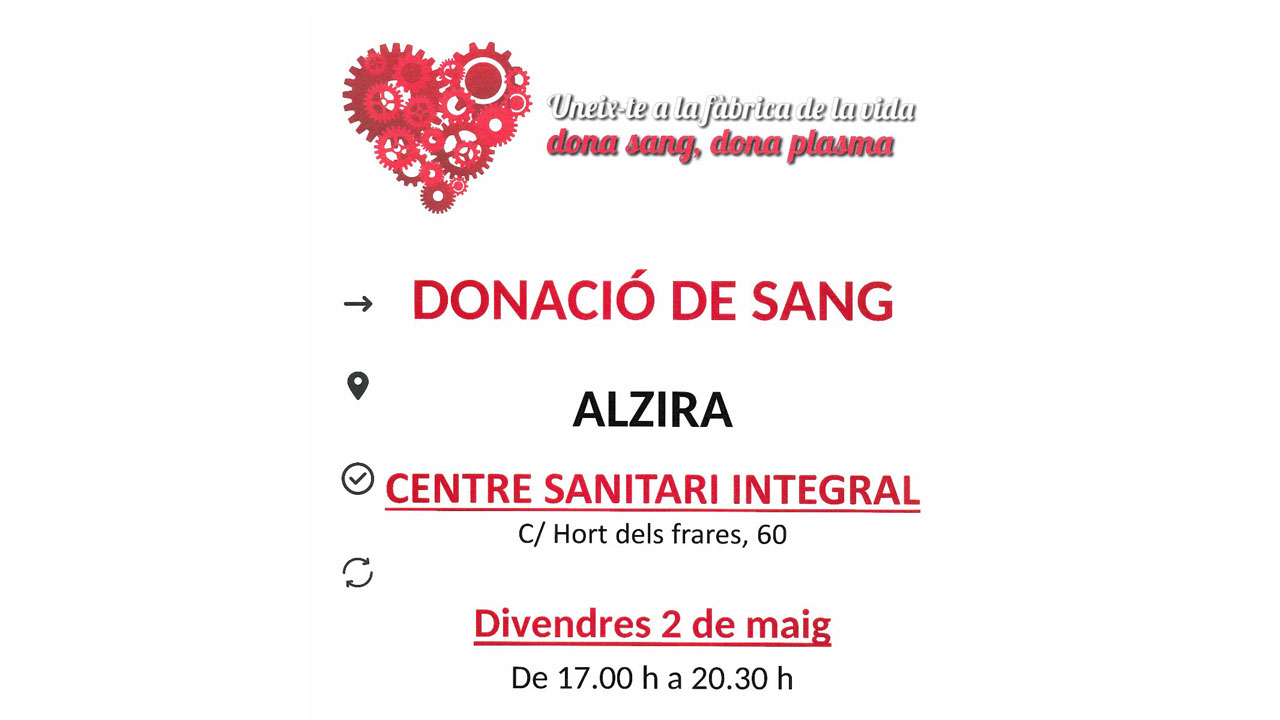 El Centre de salut d’Hort dels Frares acull hui un punt de donació de sang entre les 17:00 i les 20:30