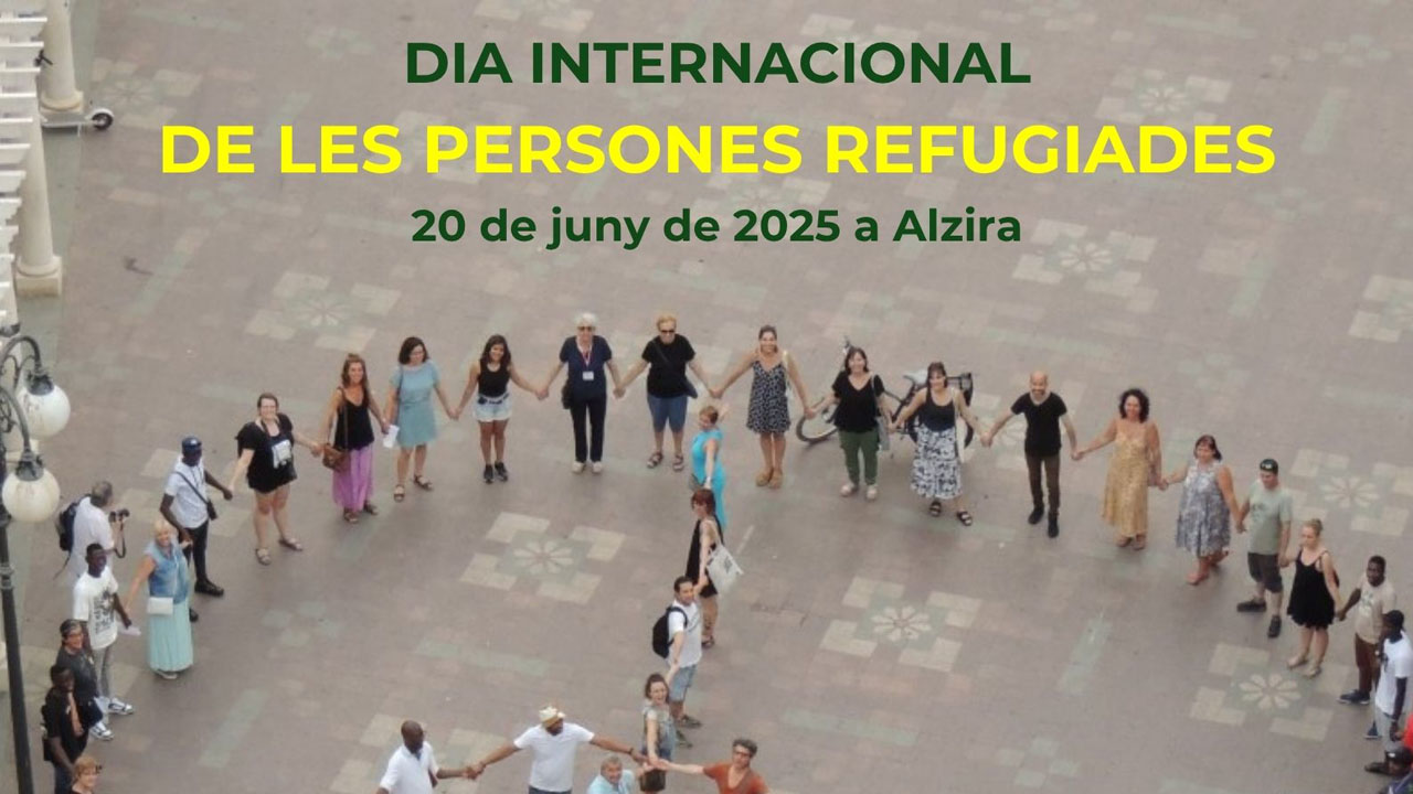 Taula per la Convivència d’Alzira commemora el Dia Internacional de les Persones Refugiades amb el símbol de la pau a la plaça Major