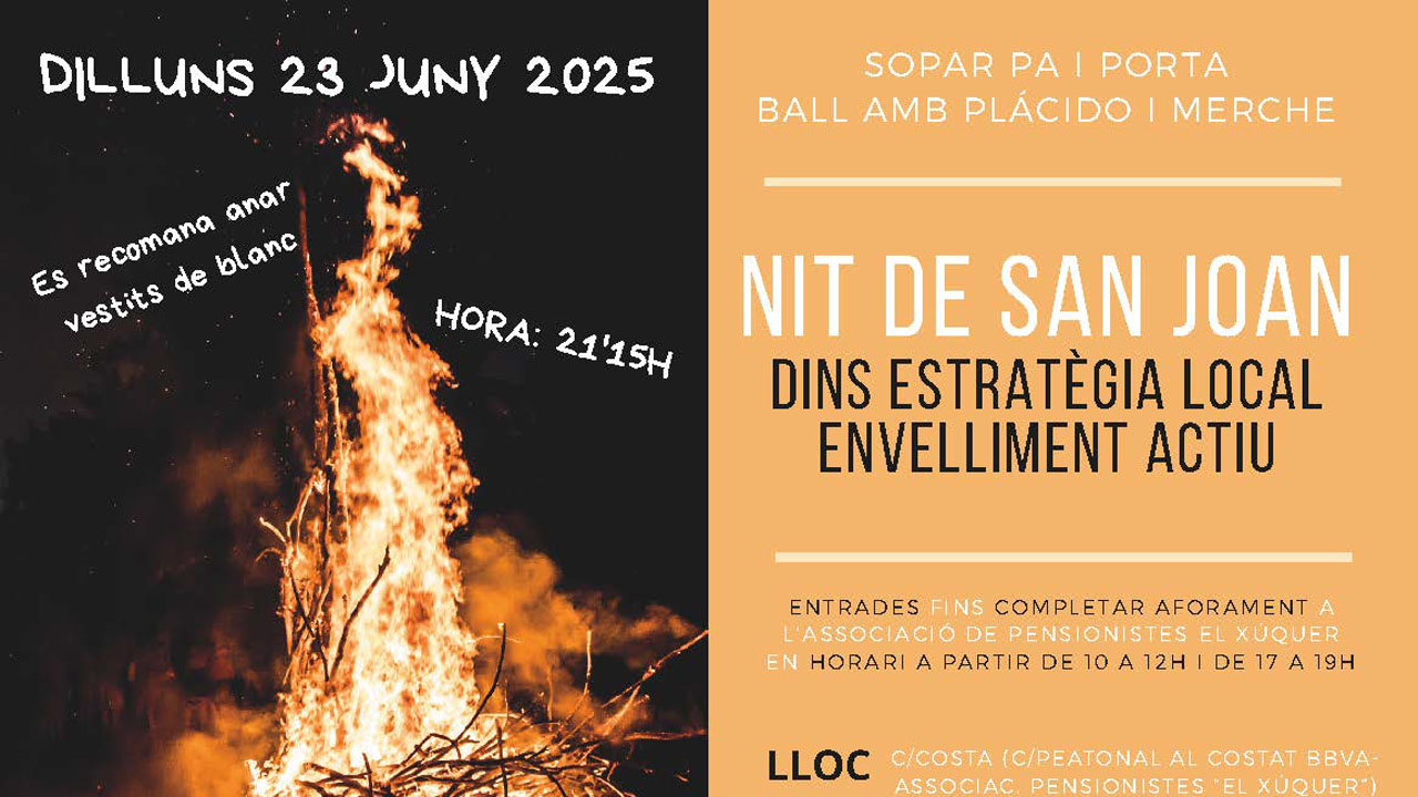 L’àrea de Serveis Socials de l’Ajuntament d’Alzira celebra la Nit de Sant Joan amb un sopar de pa i porta i un ball per a fomentar l’envelliment actiu