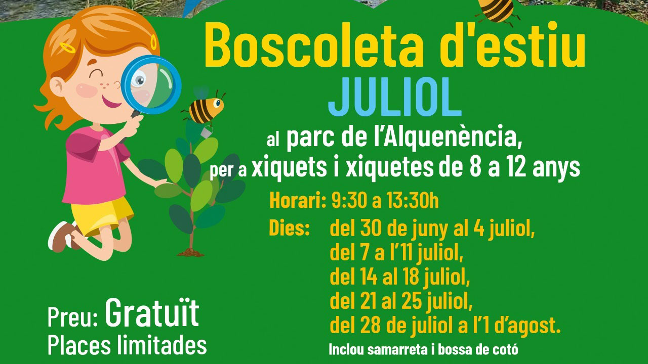 La Boscoleta oferix una escola d’estiu per als més menuts totalment gratuïta i a l’aire lliure en les distintes zones verdes del centre urbà
