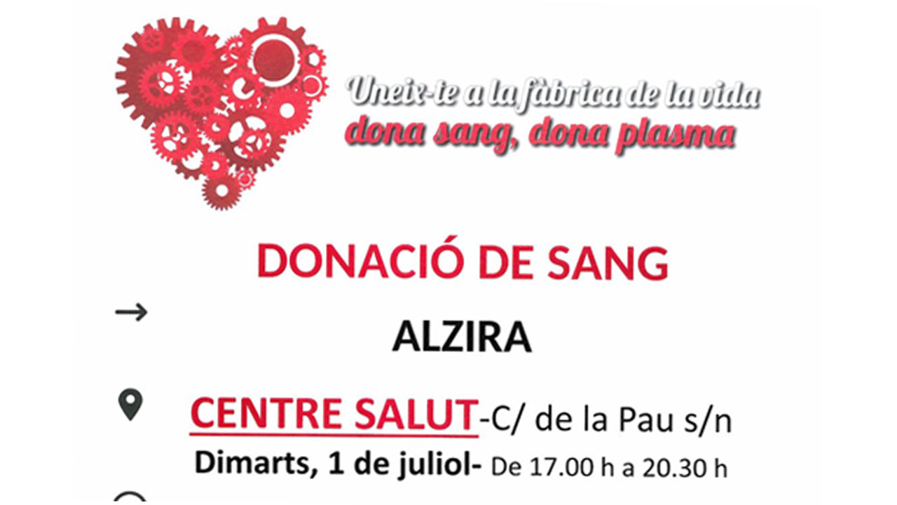 Alzira acull hui la primera jornada de donació de sang de la campanya d’estiu al Centre de Salut I, al carrer de la Pau