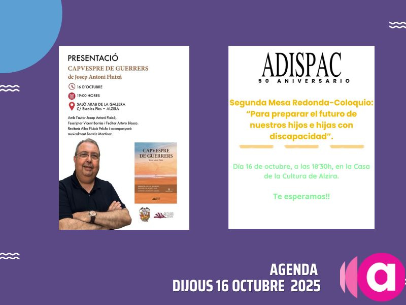 AGENDA 16 OCTUBRE: TAULA REDONA ADISPACC I PRESENTACIÓ DE LLIBRE DE JOSEP A. FLUIXÀ
