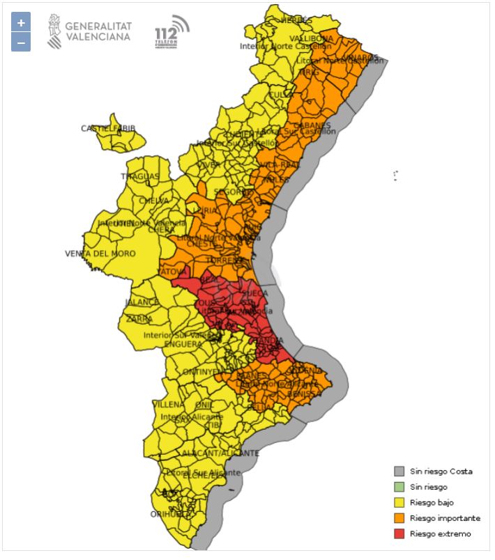 La Generalitat decreta l’alerta roja per fortes precipitacions a la Ribera i al litoral sud de la província