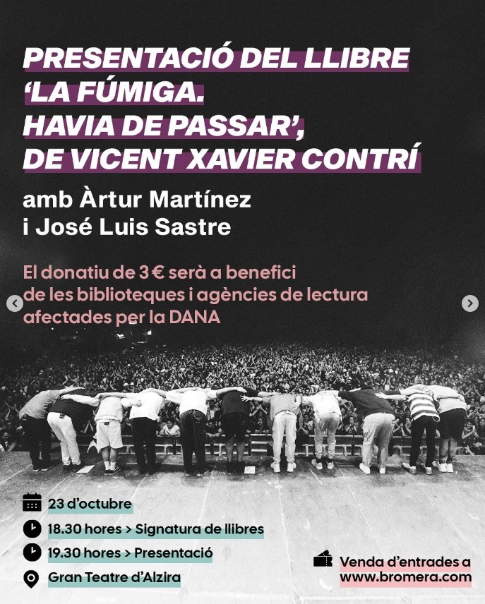 El Gran Teatre d’Alzira acull este dijous la presentació del llibre “La Fúmiga. Havia de passar” de Vicent Contrí