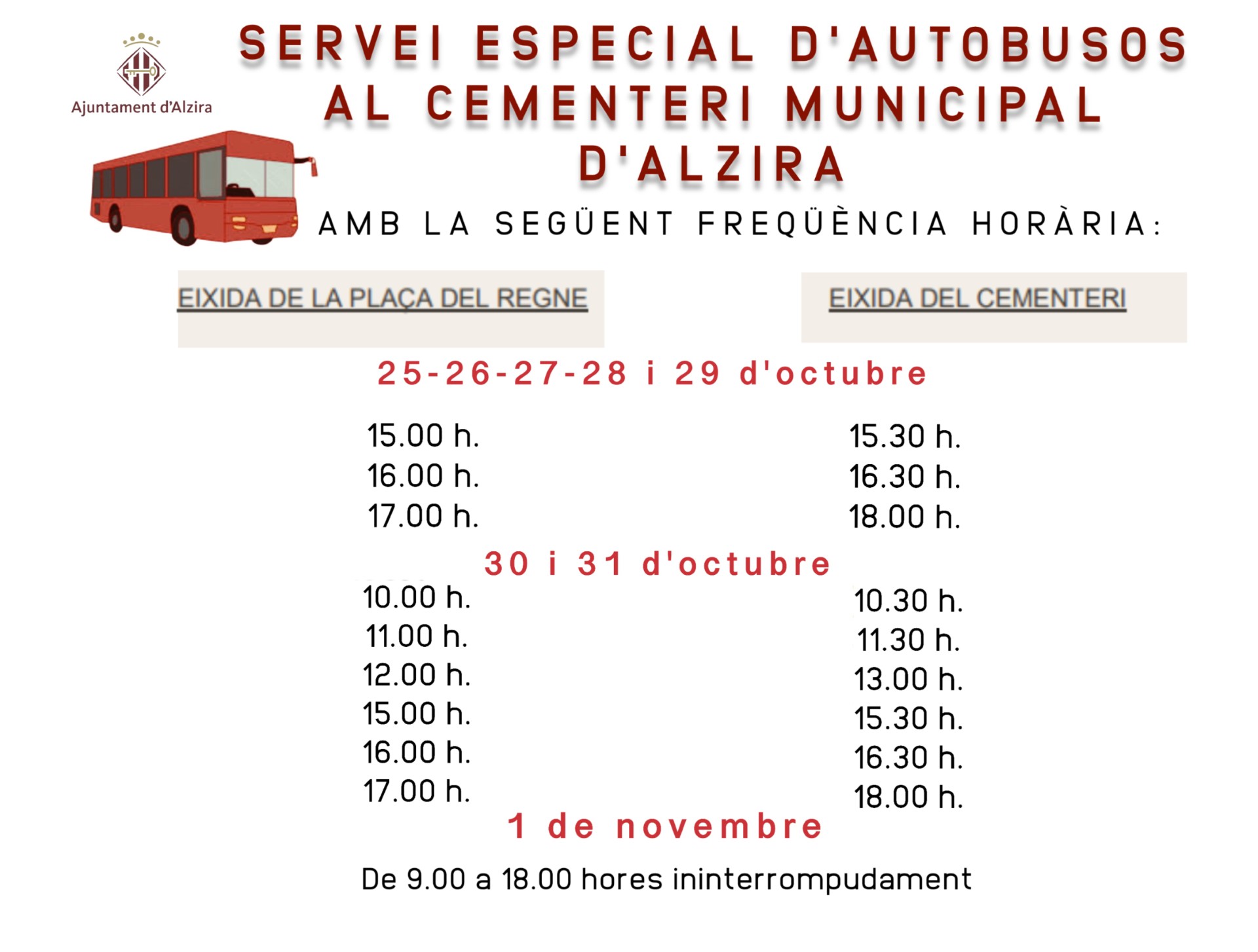 Alzira posa en marxa el bus urbà gratuït al cementeri i les visites guiades al seu patrimoni històric