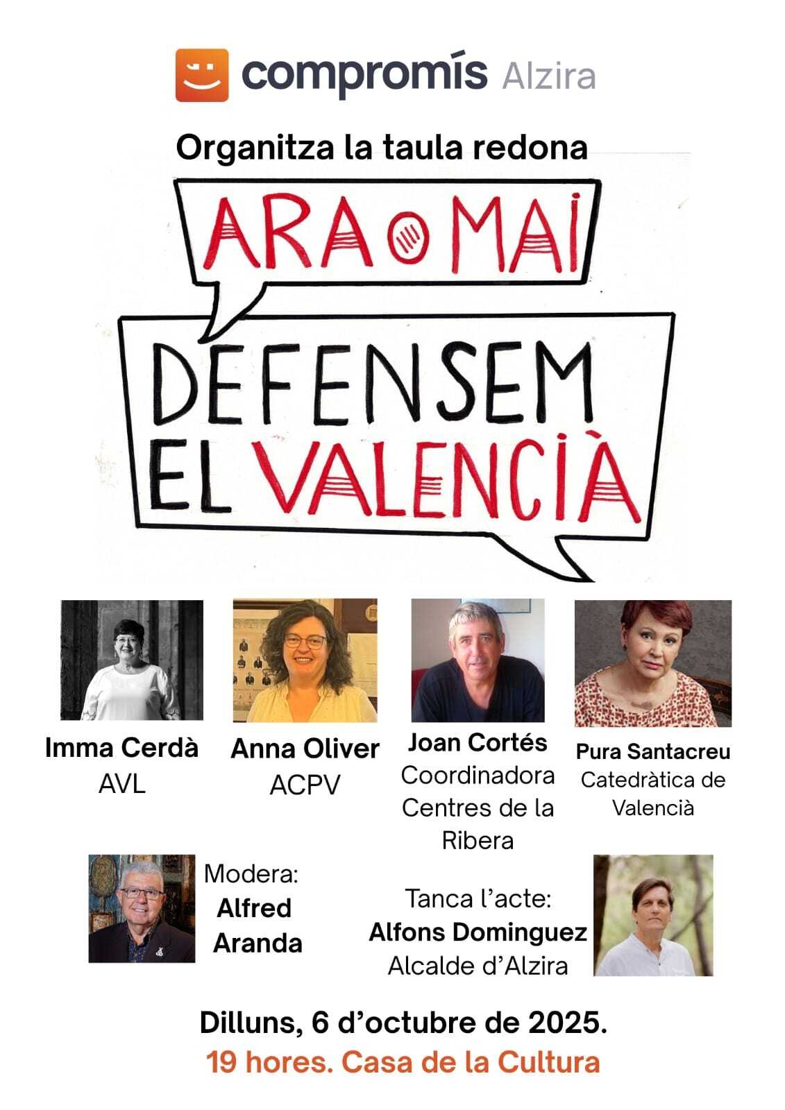 Compromís Alzira organitza una taula redona per defensar el valencià