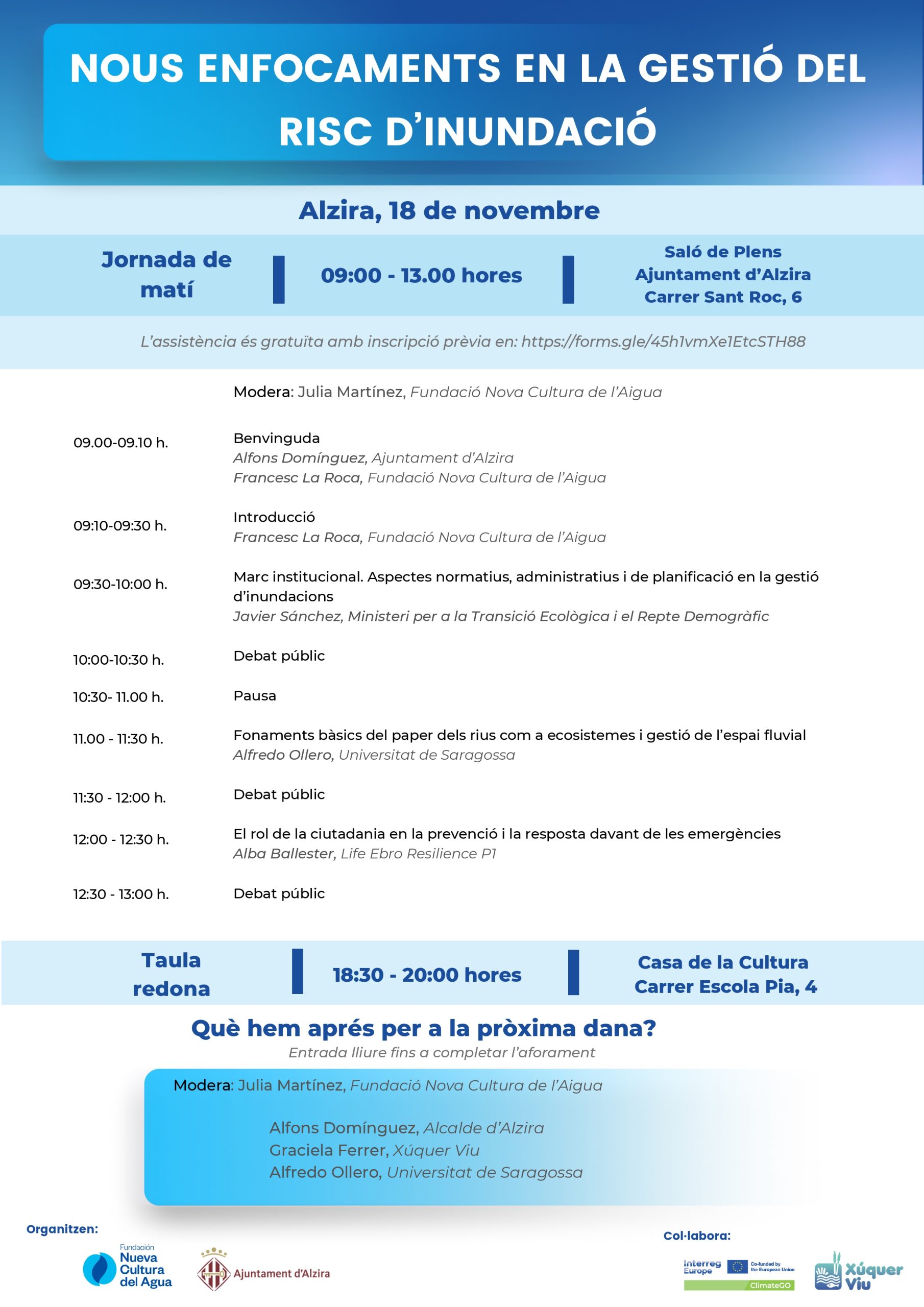 Alzira acull este dimarts la jornada “Nous enfocaments en la gestió del risc d’inundació”