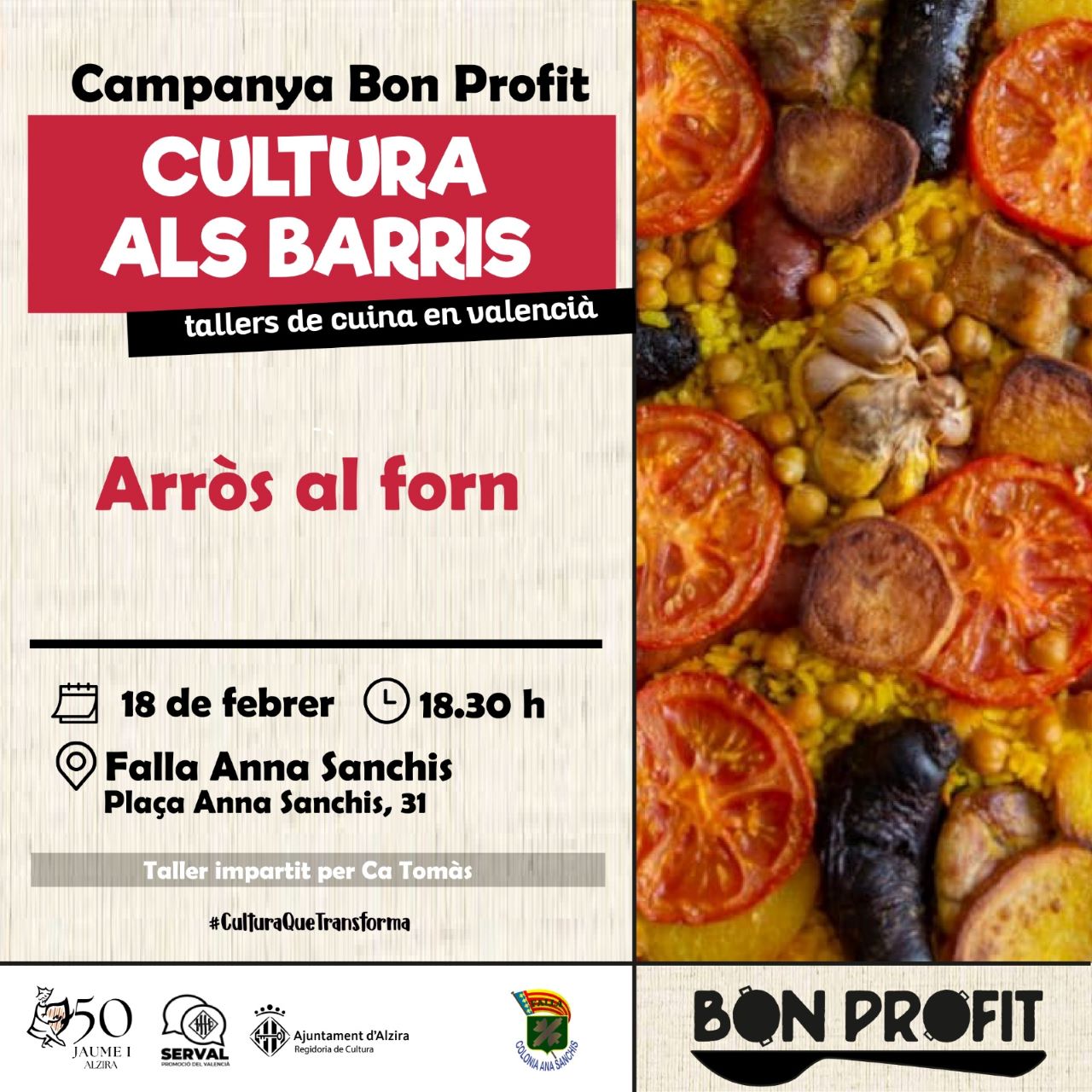 Bon Profit porta l’arròs al forn al casal de la falla Anna Sanchis de la mà de Ca Tomàs.