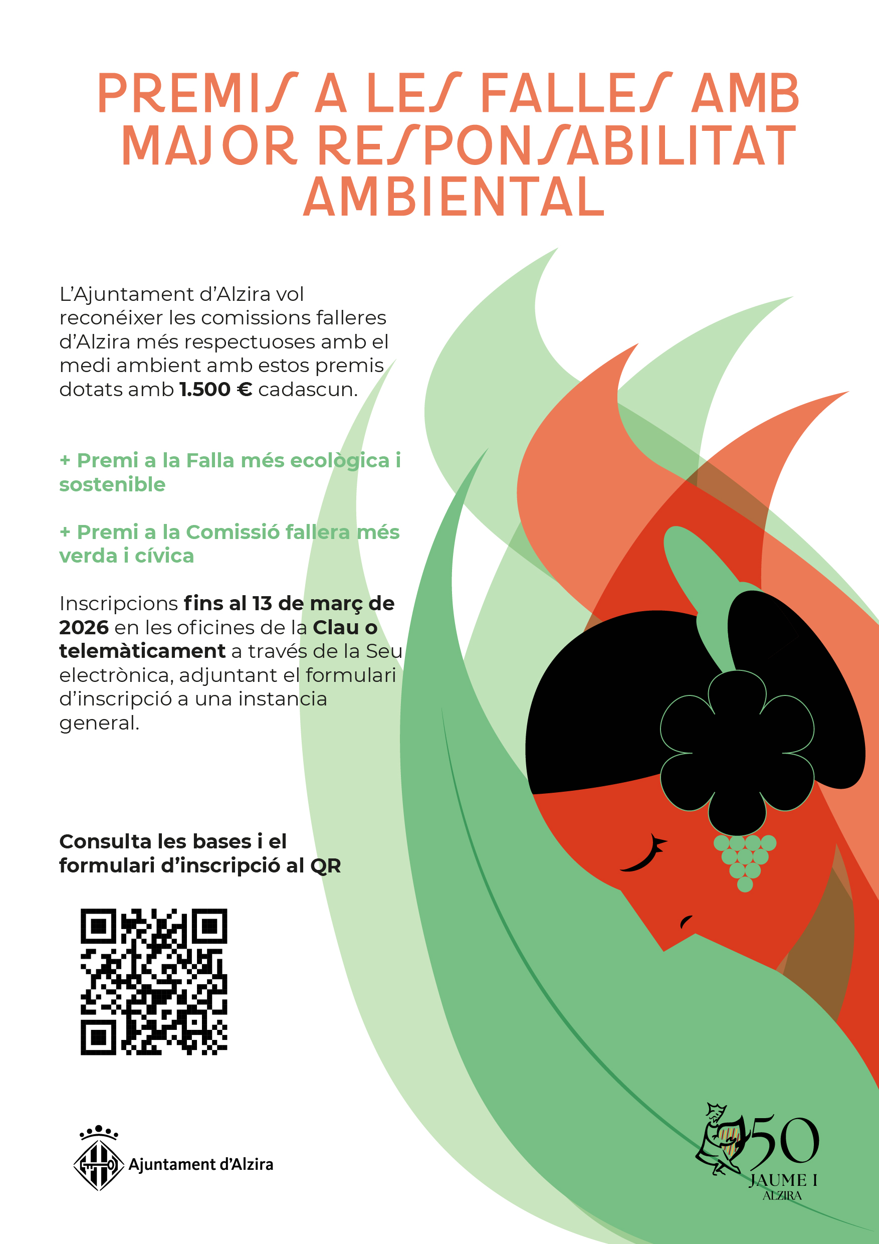 L’Ajuntament d’Alzira  premiarà el compromís ambiental i cívic de les comissions falleres i les falles més sostenibles amb 3.000 euros.