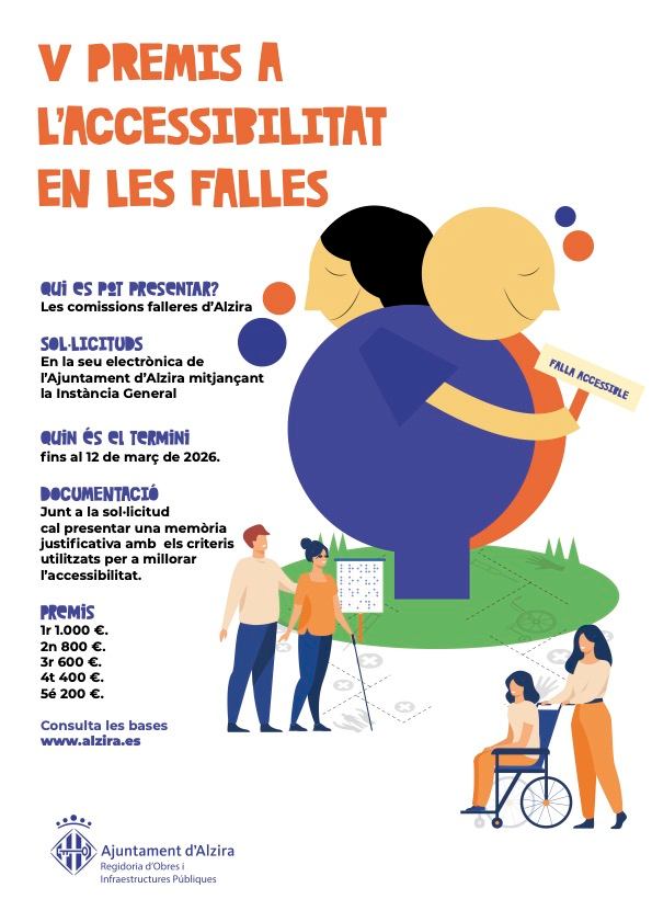 Alzira premiarà les falles més accessibles, tant aquelles que siguen més obertes per a totes les persones en la seua comunicació com per aquelles que eviten les barreres arquitectòniques.