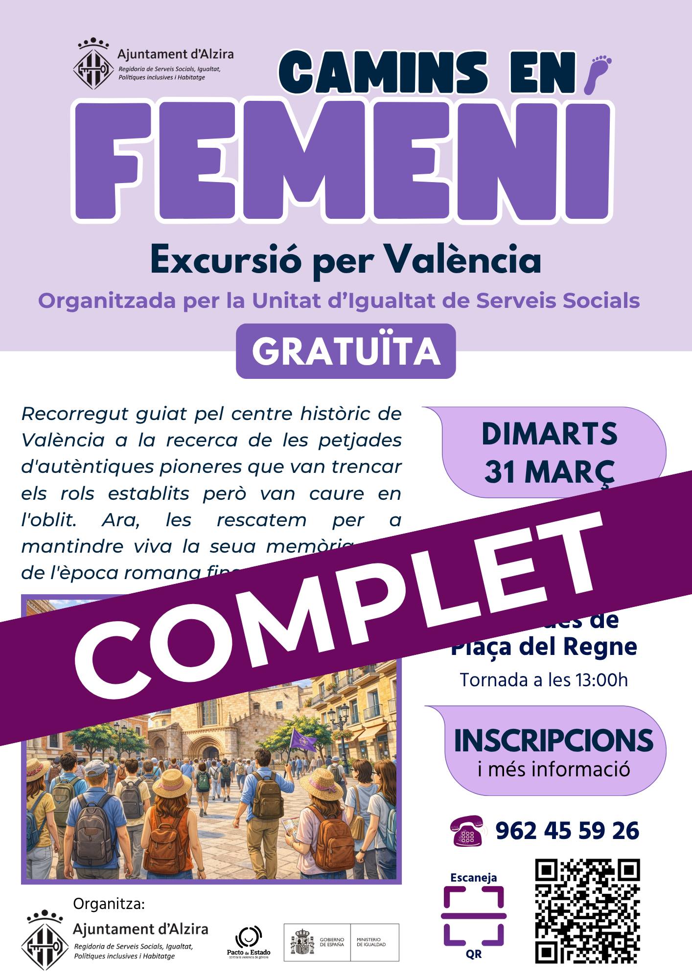 Ja s’han esgotat totes les places disponibles per a “Camins en Femení”, una ruta guiada per València que posa en valor la memòria de dones pioneres al llarg de la història.