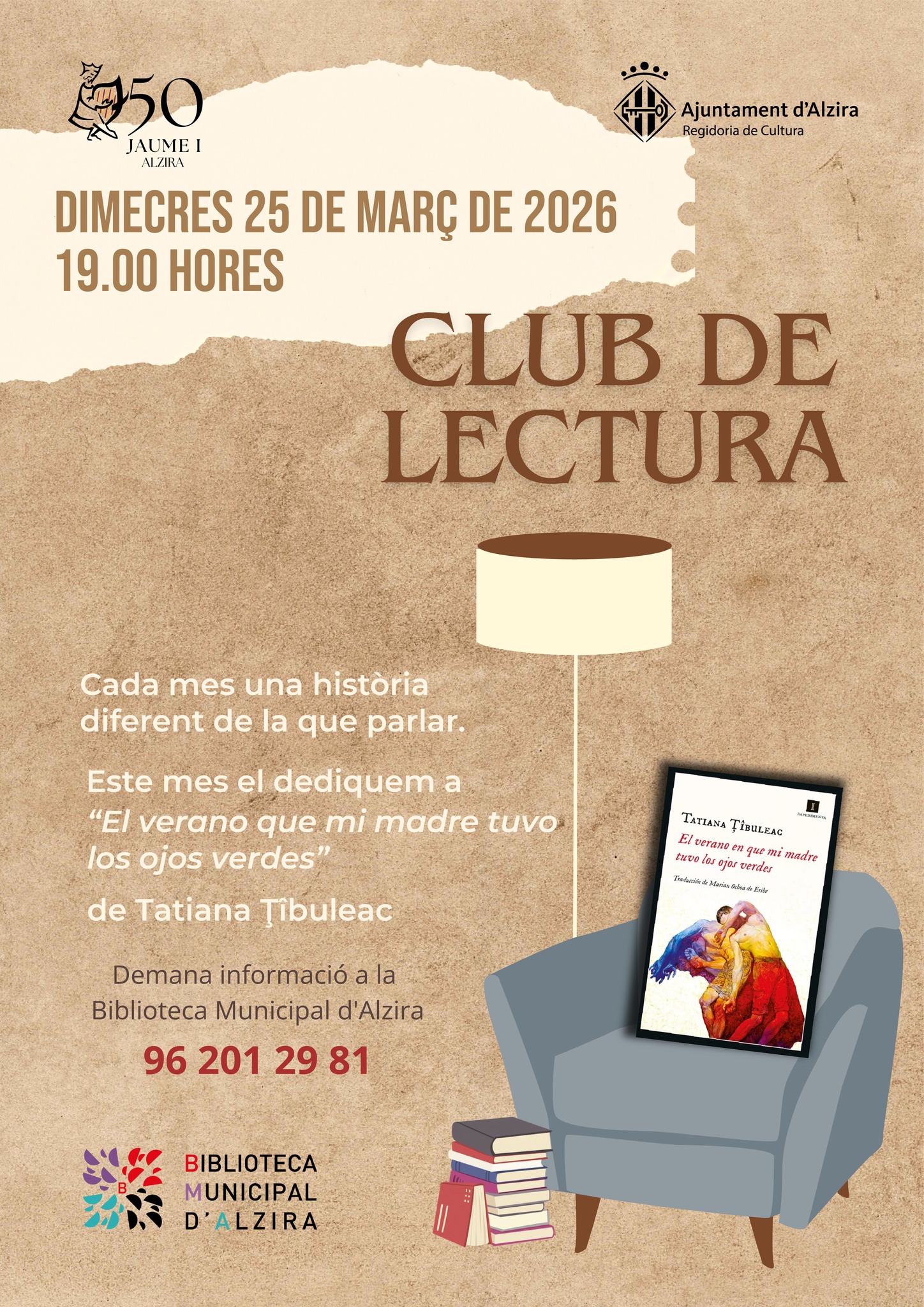 Alzira reprèn el seu Club de Lectura amb un debat sobre la novel·la de Tatiana Țîbuleac sobre memòria i reconciliació familiar.