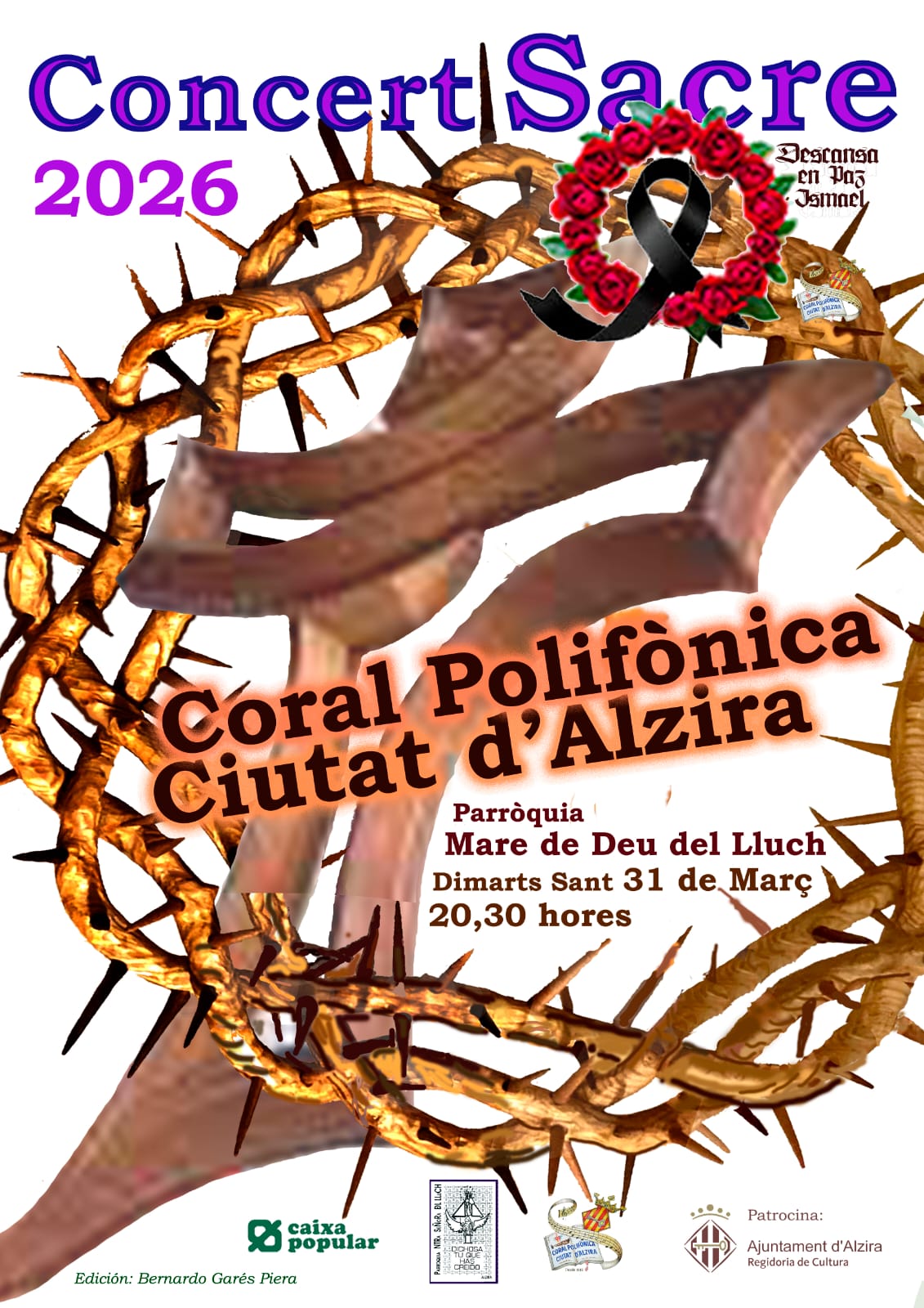 La Coral Polifònica Ciutat d’Alzira presenta el Concert Sacre 2026 a la Parròquia de la Mare de Déu del Lluch.