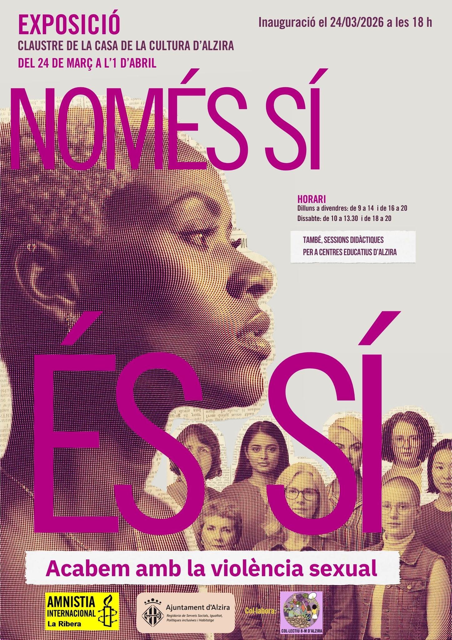 Alzira acull l’exposició “Només sí és sí” per fomentar la reflexió sobre el consentiment i els drets de les dones.