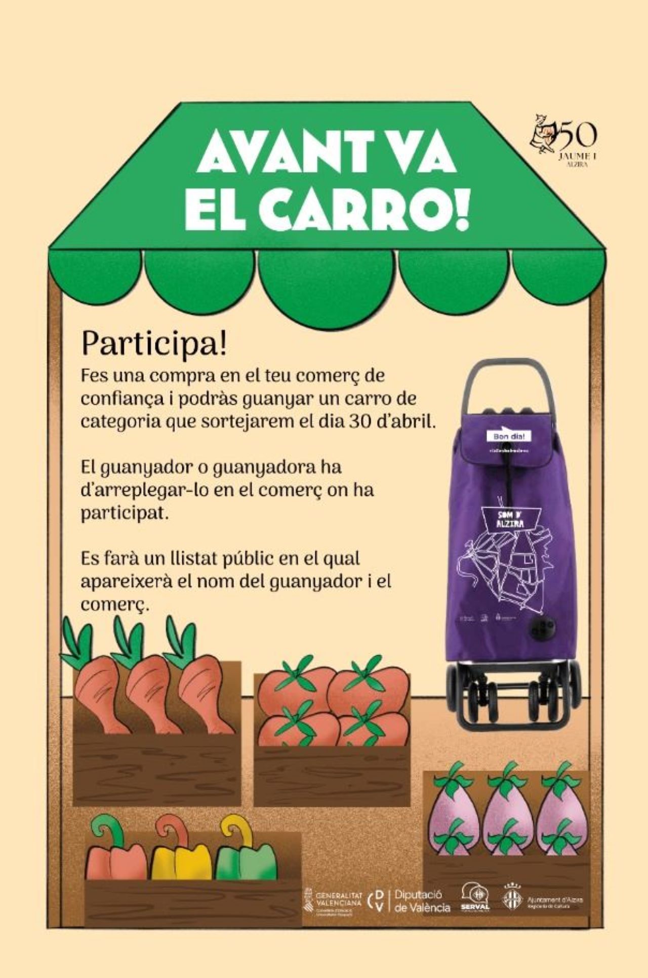 Més de 70 comerços d’Alzira participen en la campanya «Avant va el carro!» per fomentar el consum local i l’ús del valencià