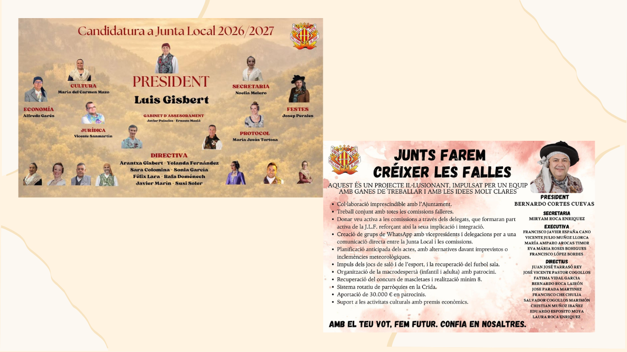 Bernardo Cortés i Luis Gisbert presenten les seues propostes per a dirigir la Junta Local Fallera