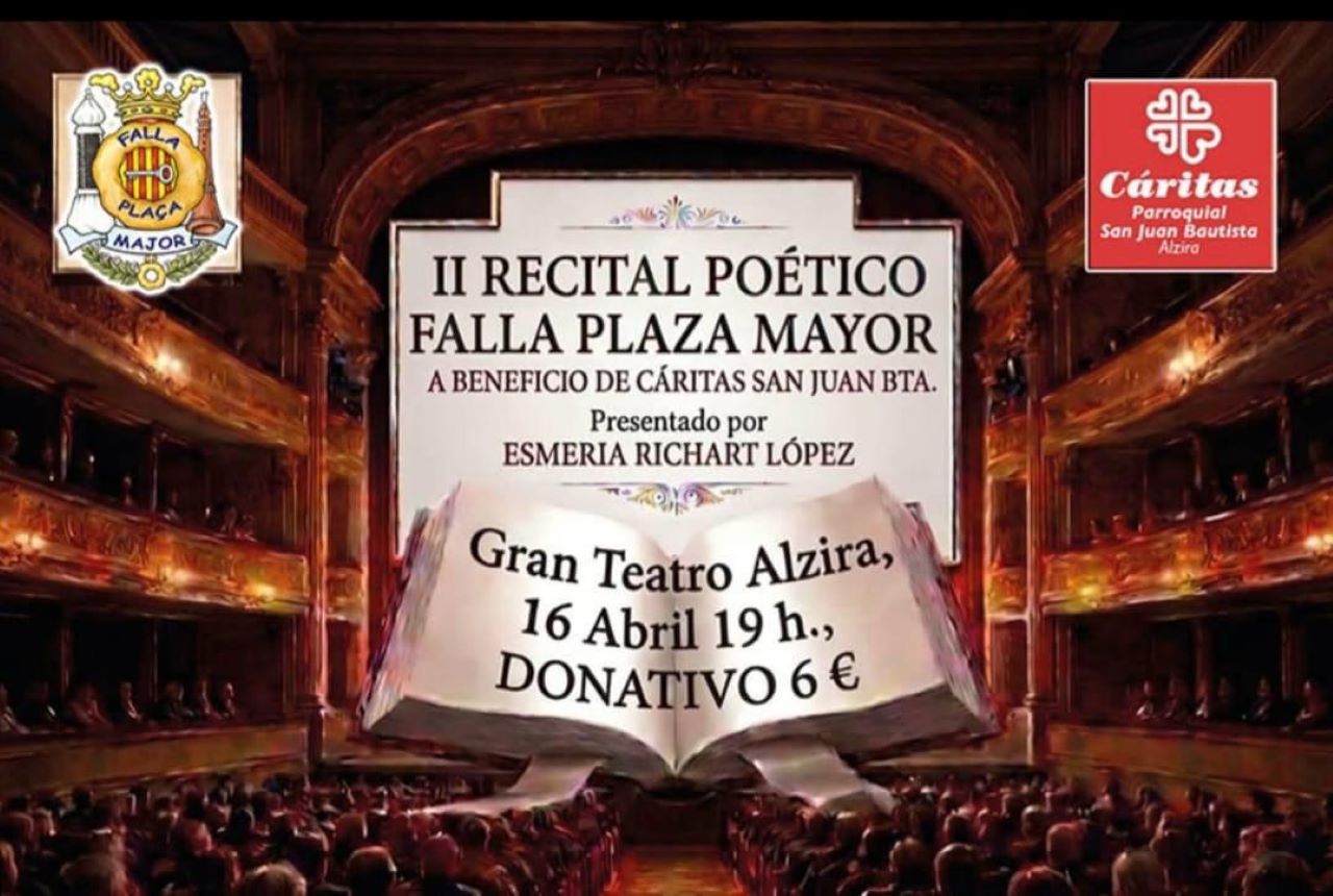 El Gran Teatre d’Alzira acull el II Recital Poètic amb finalitat solidària a benefici de Càritas