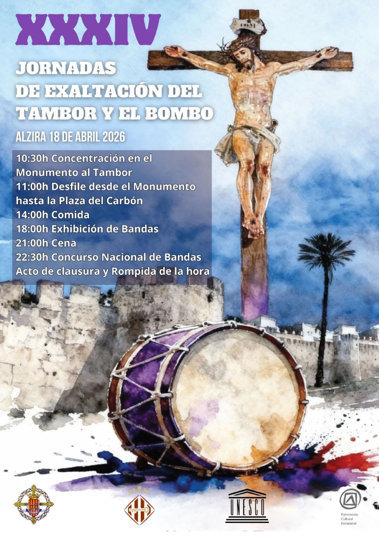 La XXXIV Jornades d’Exaltació del Tambor ompliran els carrers d’Alzira de música amb 16 bandes participants