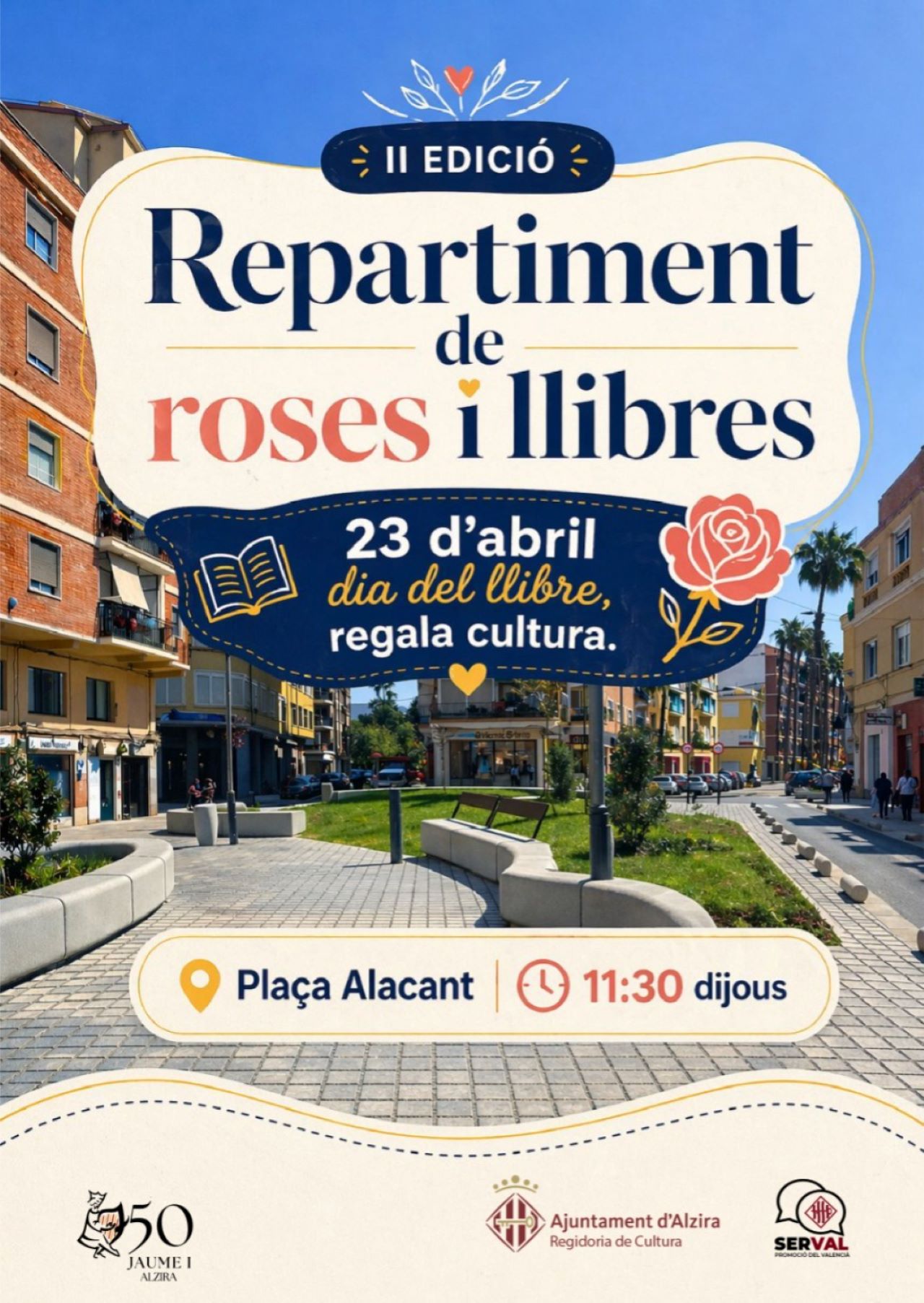 Alzira celebra el Dia del Llibre amb roses i llibres per a fomentar la lectura i la cultura