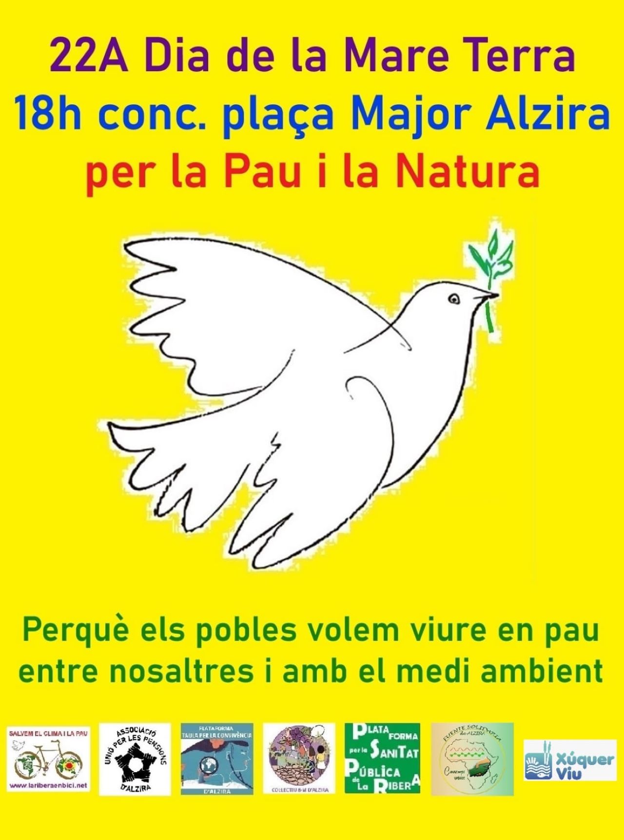 Alzira acull una manifestació per la pau i la defensa del medi ambient coincidint amb el Dia de la Mare Terra