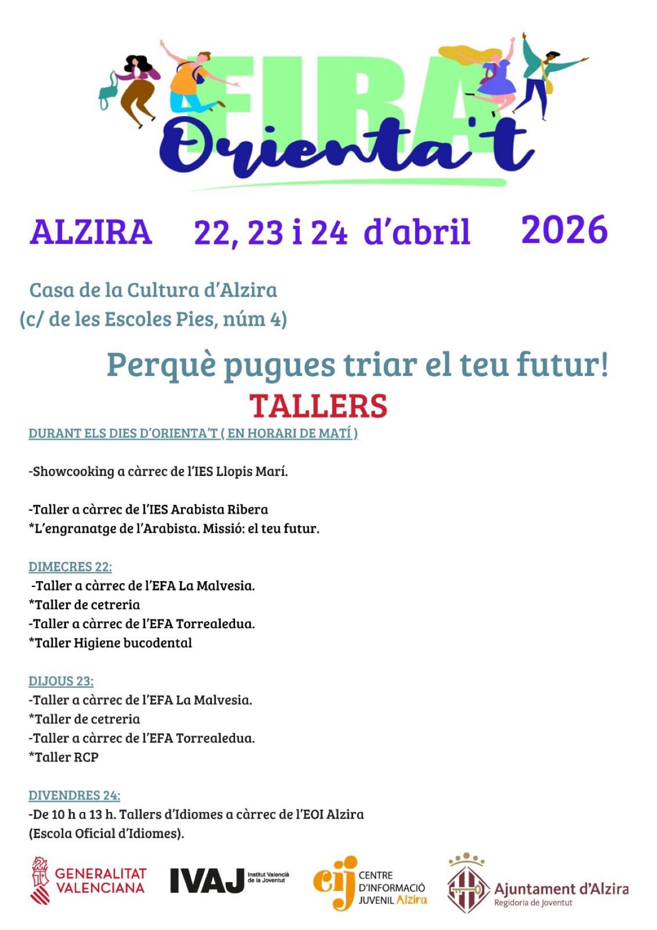 La Casa de la Cultura d’Alzira acull una nova edició d’Orienta’t amb activitats per a orientar el futur d’estudiants i treballadors