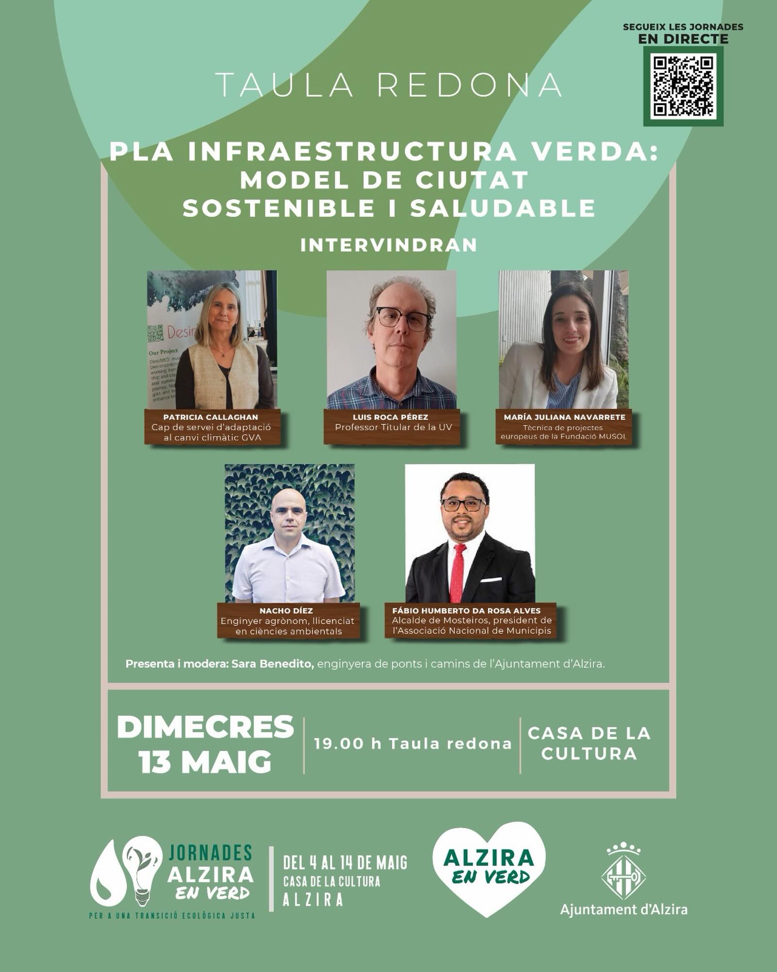 Demà, nova taula redona a Alzira sobre infraestructures verdes i model de ciutat sostenible dins les jornades “Alzira en verd”