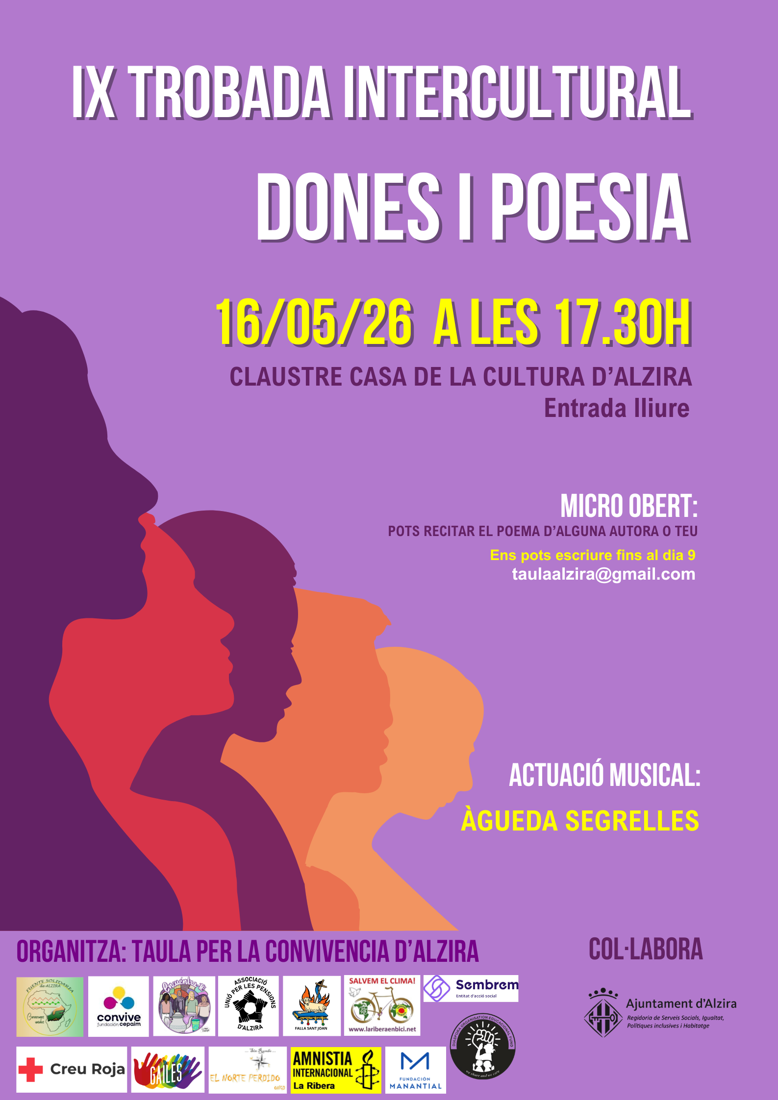 El Claustre de la Casa de la Cultura acollirà la novena edició del recital  Dones i Poesia