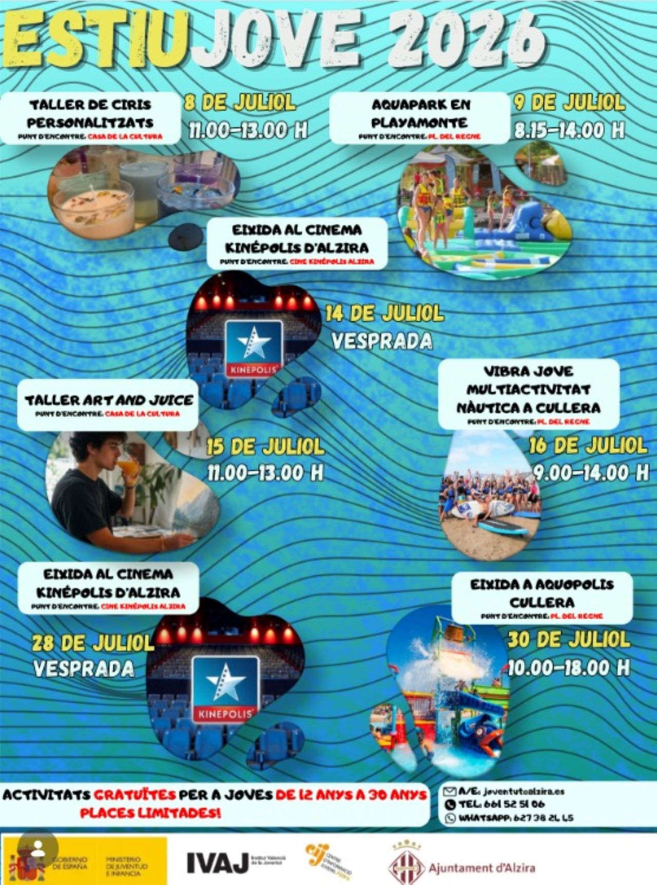 El programa “Estiu Jove” d’Alzira oferirà durant el mes de juliol activitats gratuïtes com tallers, cinema i excursions aquàtiques per a joves
