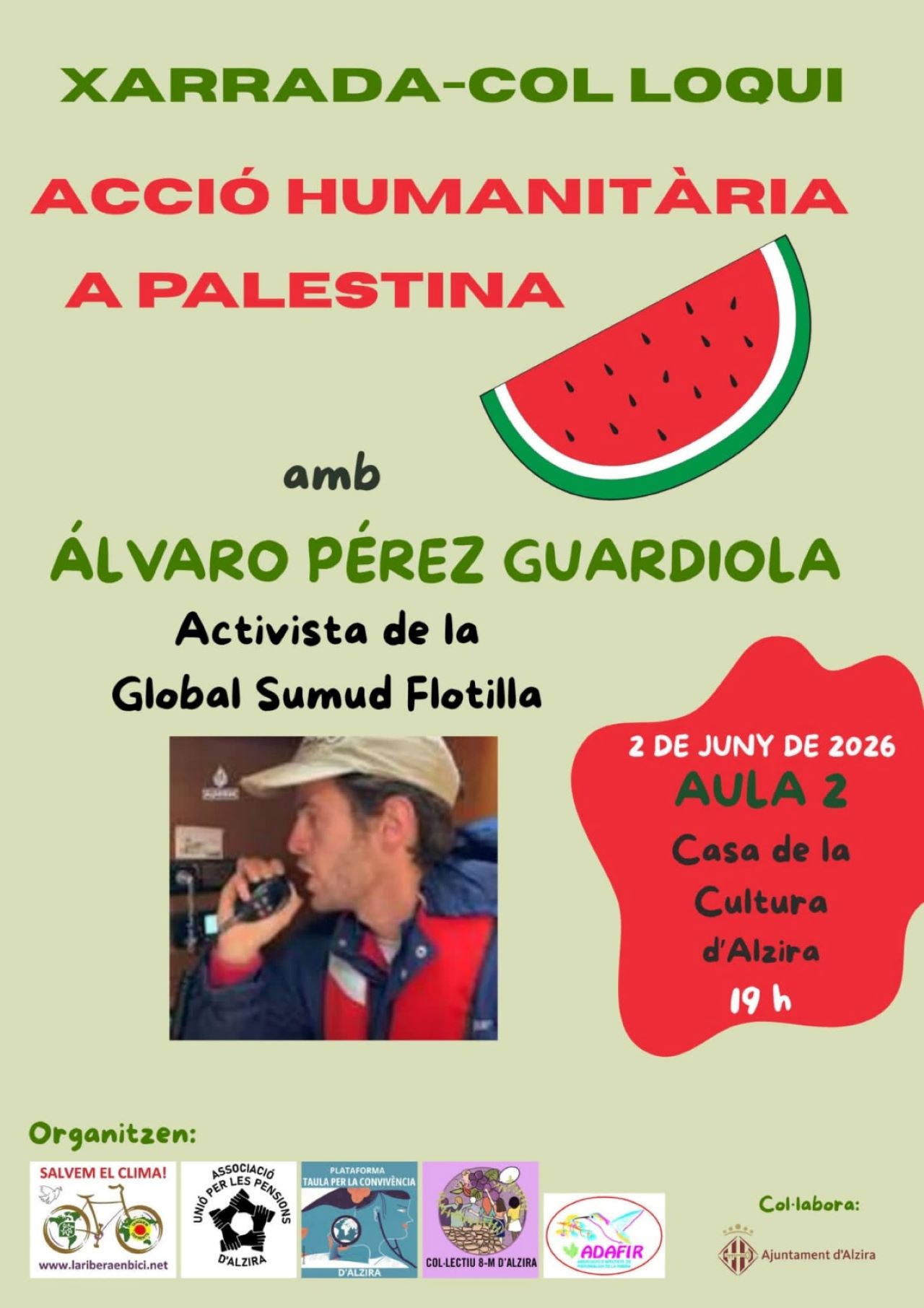 Alzira acull una xarrada sobre acció humanitària a Palestina amb el testimoni de l’activista alzireny Álvaro Pérez