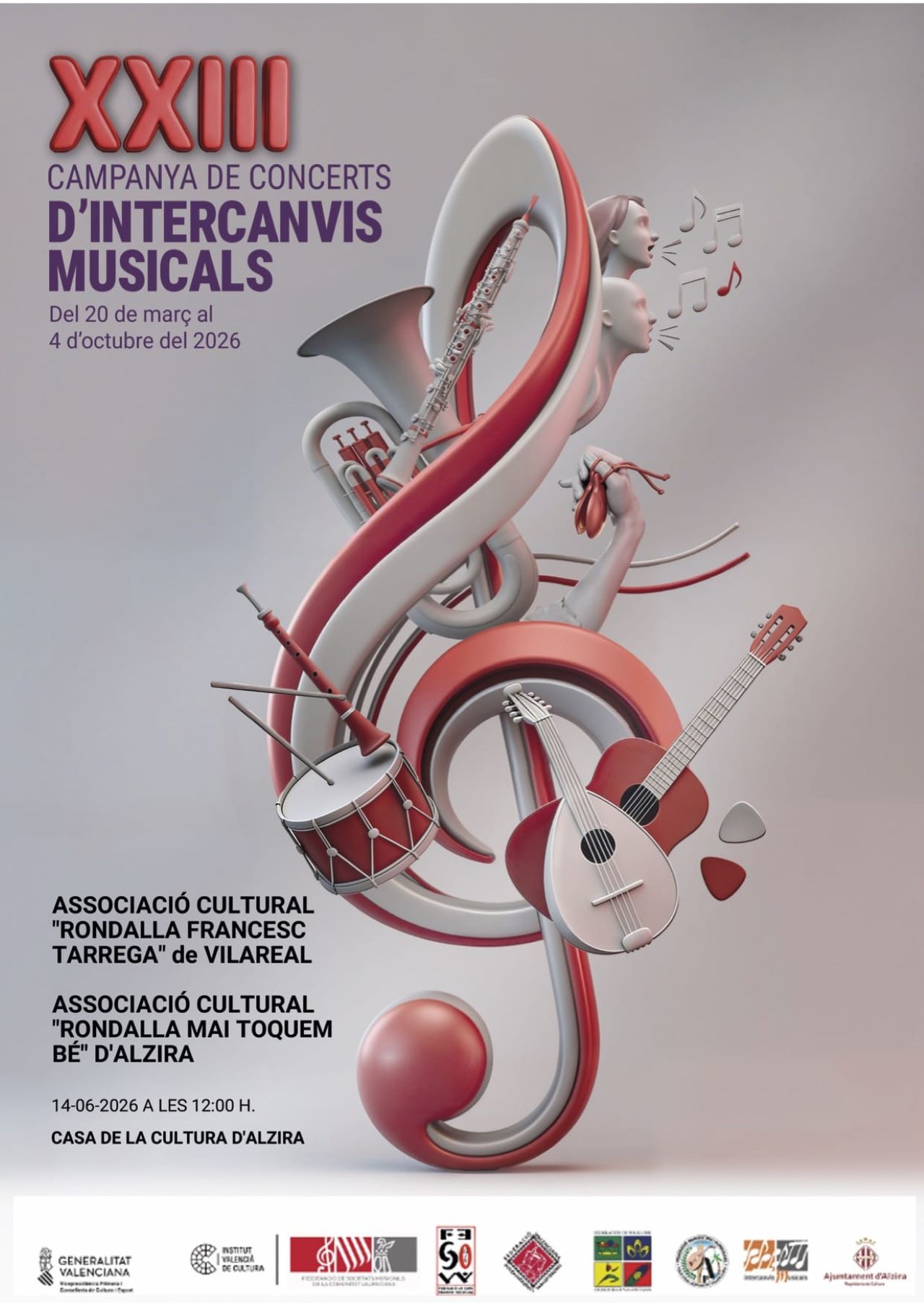 L’auditori de la Casa de la Cultura d’Alzira acollirà un concert d’intercanvi entre Vila-real i Alzira