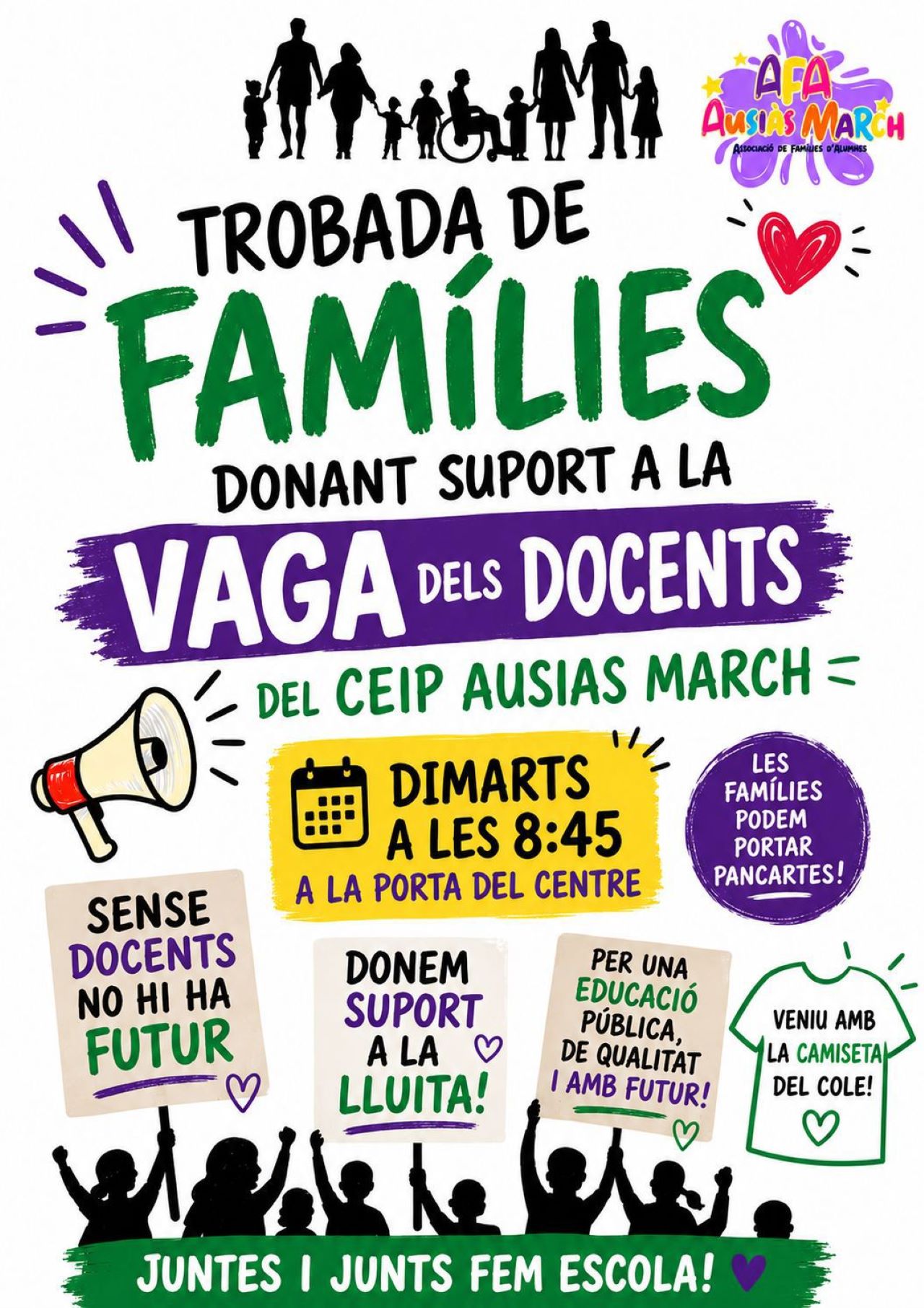 El CEIP Ausiàs March convoca una nova “Trobada de Famílies” per mostrar suport a les mobilitzacions del professorat davant el bloqueig de la Conselleria