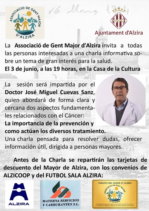 L’Associació de Gent Major organitza una jornada informativa per millorar el coneixement i la salut sobre el càncer