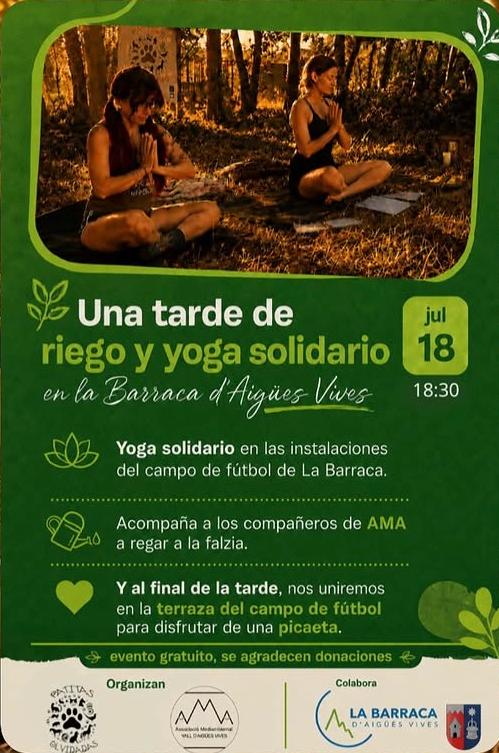 AMA i Patitas Olvidadas organitzen este dissabte una jornada de reg i ioga a la Barraca d’Aigües Vives
