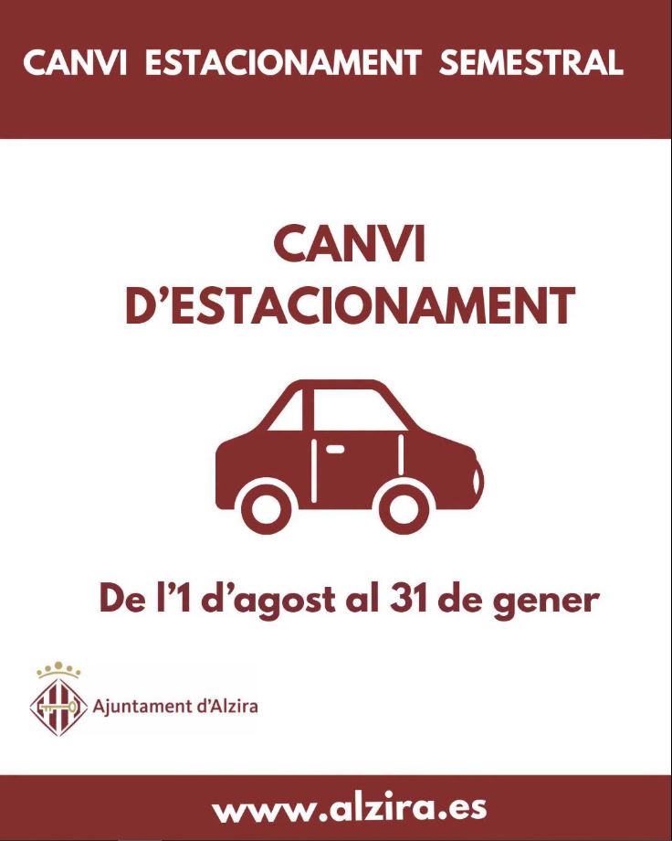 Demà entra en vigor el canvi semestral de vorera per a l’estacionament als carrers afectats d’Alzira