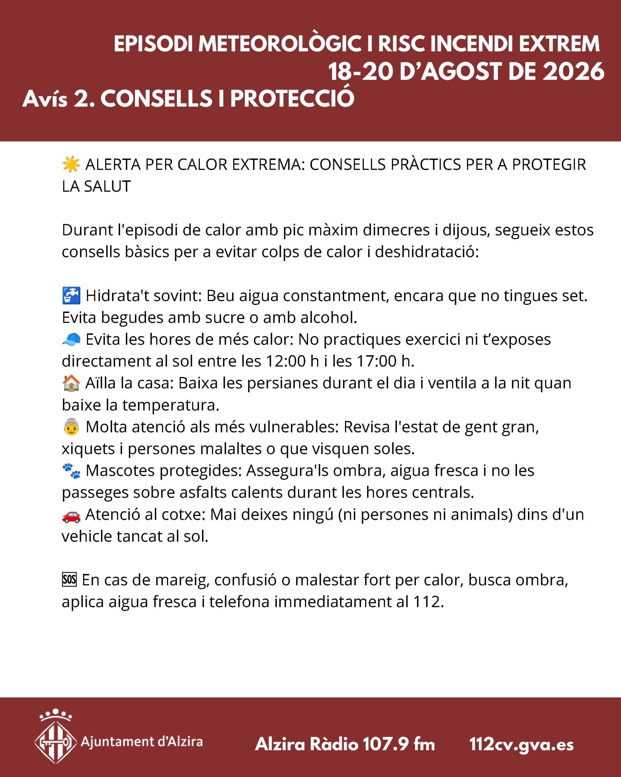 L’Ajuntament i el VACIF demanen màxima precaució, evitar les hores centrals del dia i no fer foc davant el risc extrem d’incendi