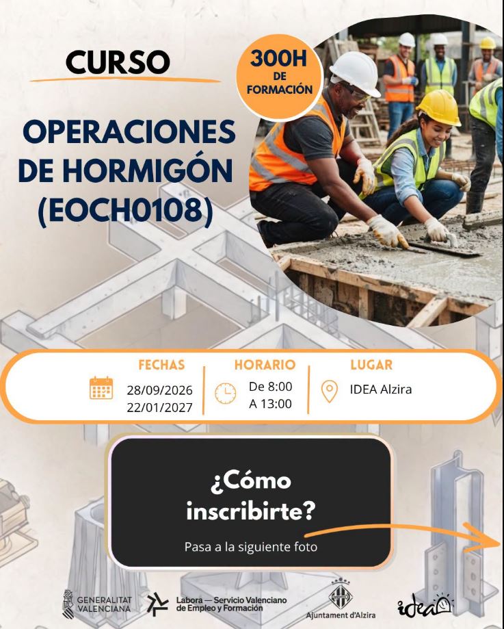 IDEA Alzira oferix un curs d’Operacions de Formigó per a impulsar la formació i l’ocupació