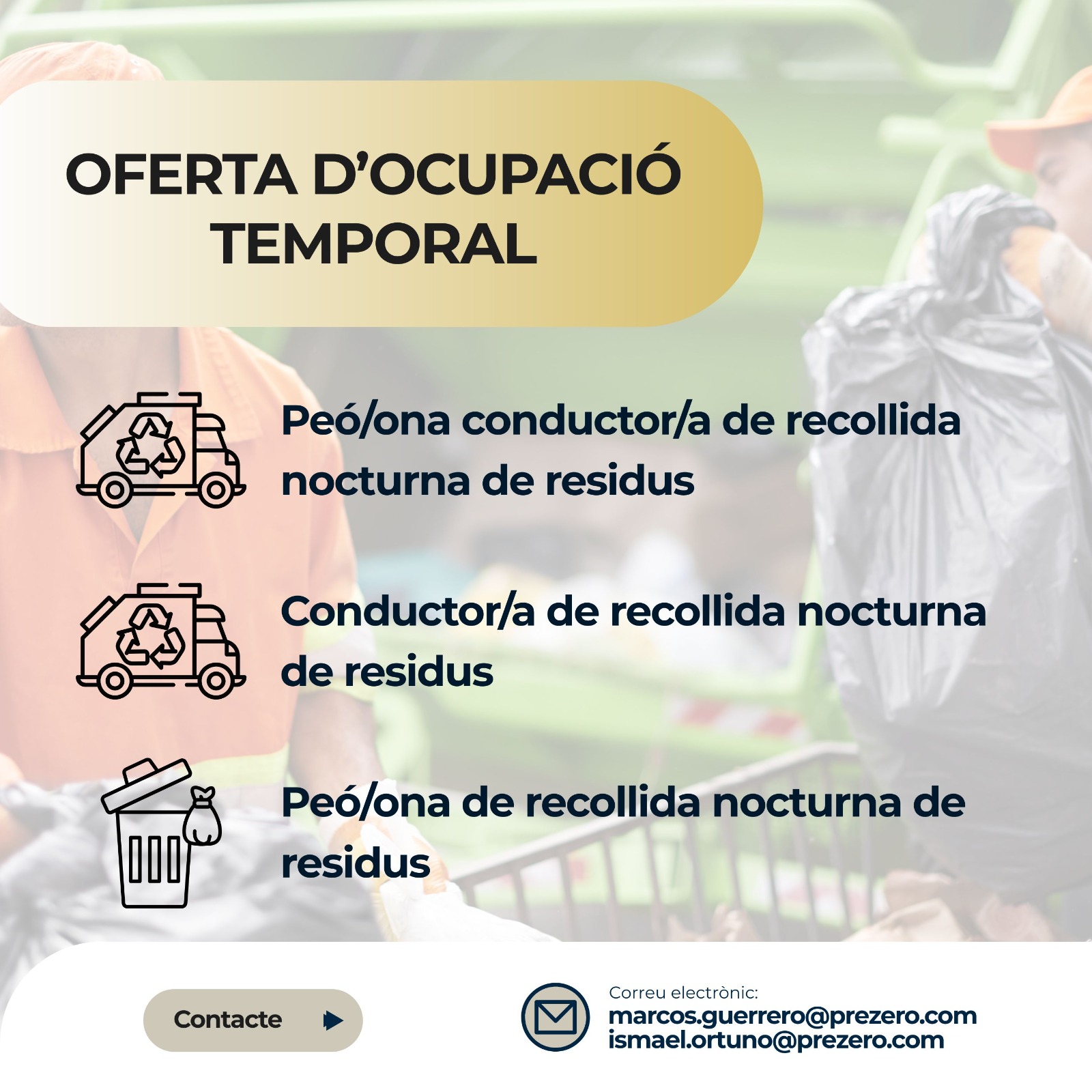 Prezero llança noves ofertes d’ocupació per reforçar els serveis de recollida nocturna de residus a la Mancomunitat de La Ribera Alta