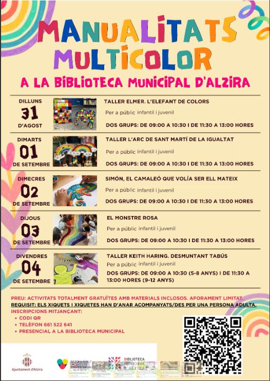 La Biblioteca Pública Municipal d’Alzira organitza els tallers “Manualitats Multicolor” per a fomentar la igualtat, la inclusió i el respecte entre els més menuts