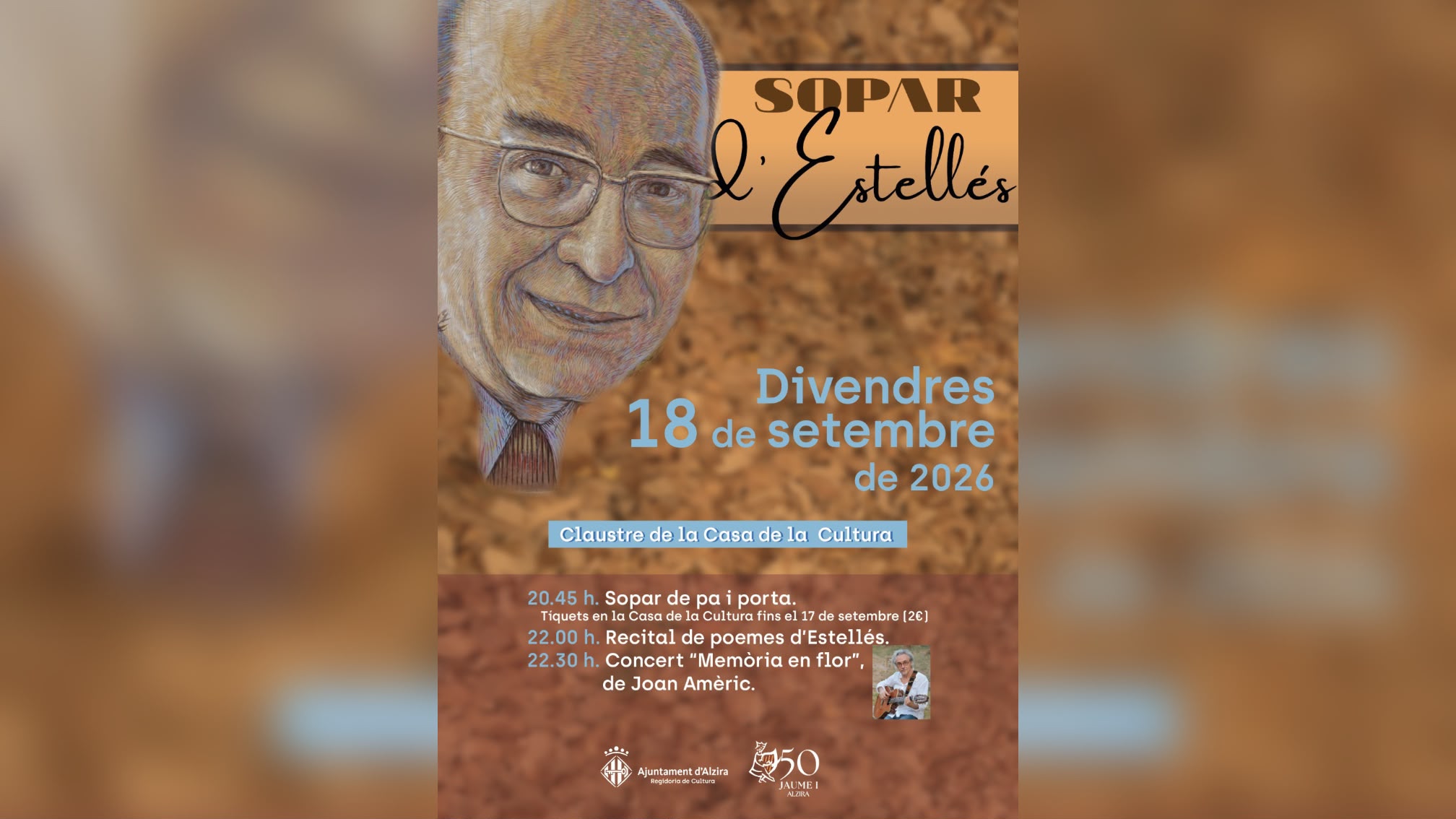La cultura pren protagonisme a Alzira este setembre amb el Sopar Estellés, els premis de Sant Donís, les Jornades d’Il•lustració i el nou premi Elisa Torremocha