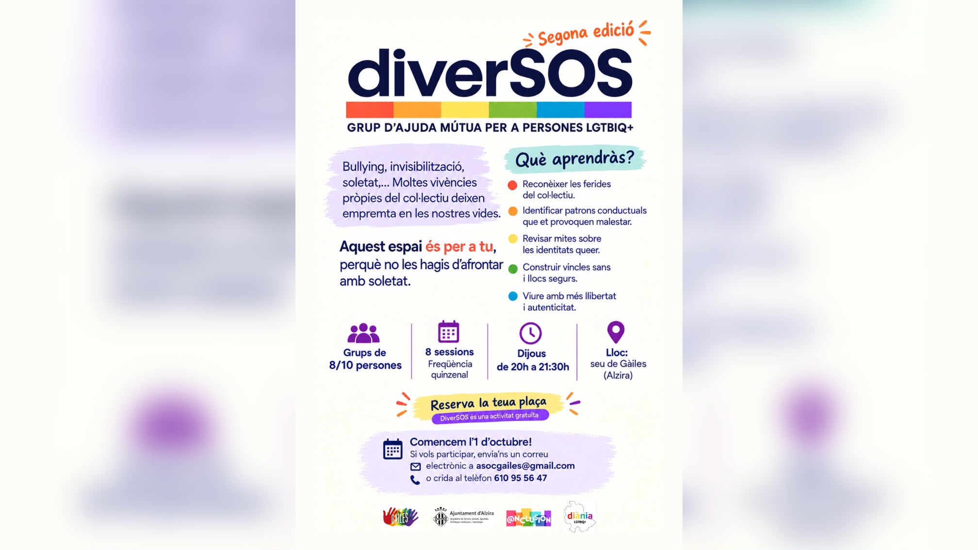 El CIRA amplia a Alzira els espais d’acompanyament al col•lectiu LGTBIQ+ amb DiverSOS i el nou programa DiverSEX