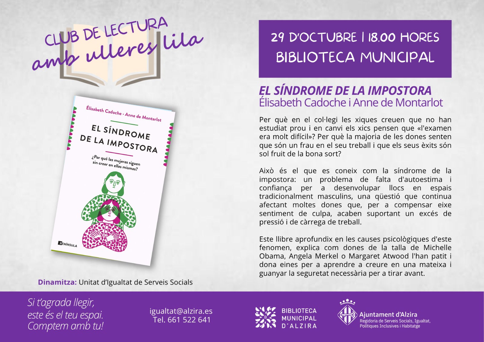 El club de lectura amb ulleres lila analitza per què tantes dones dubten del seu talent amb el llibre ‘El síndrome de la impostora’