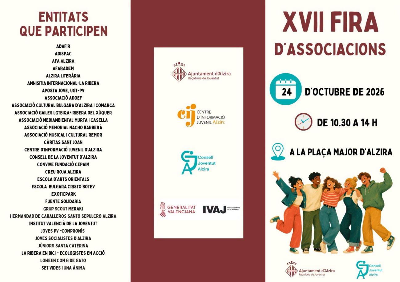 La XVII Fira d’Associacions d’Alzira reunirà 32 entitats este dissabte a la plaça Major