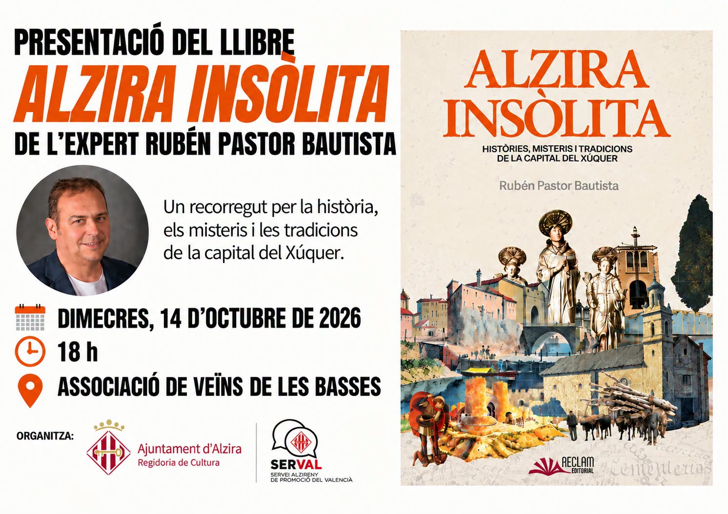 Rubén Pastor presenta el llibre ‘Alzira insòlita’ esta vesprada a les 18h a l’Associació de Veïns de les Basses