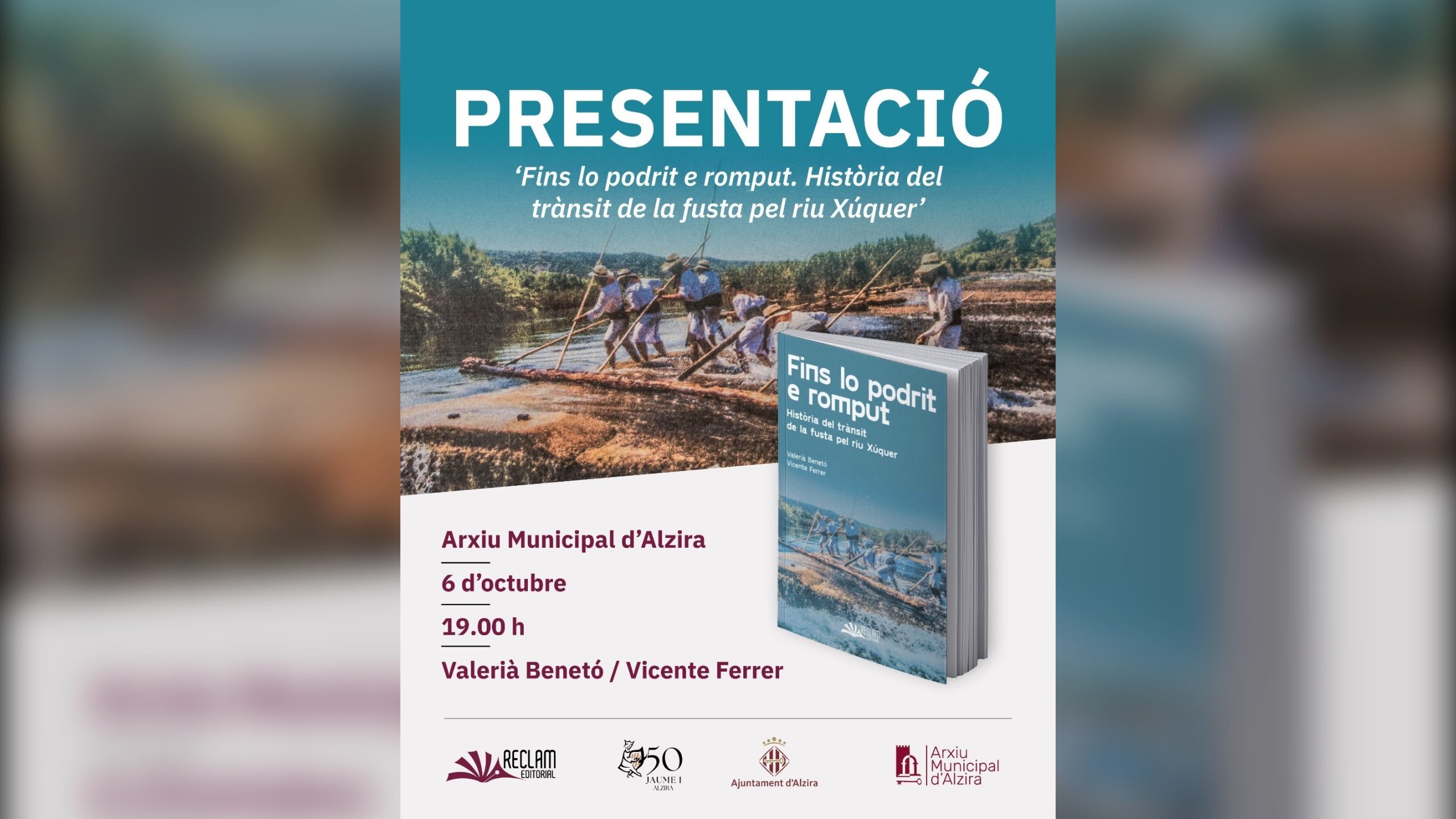 L’Arxiu Municipal acull esta vesprada la presentació d’un llibre sobre la història del transport de fusta al llarg del riu Xúquer