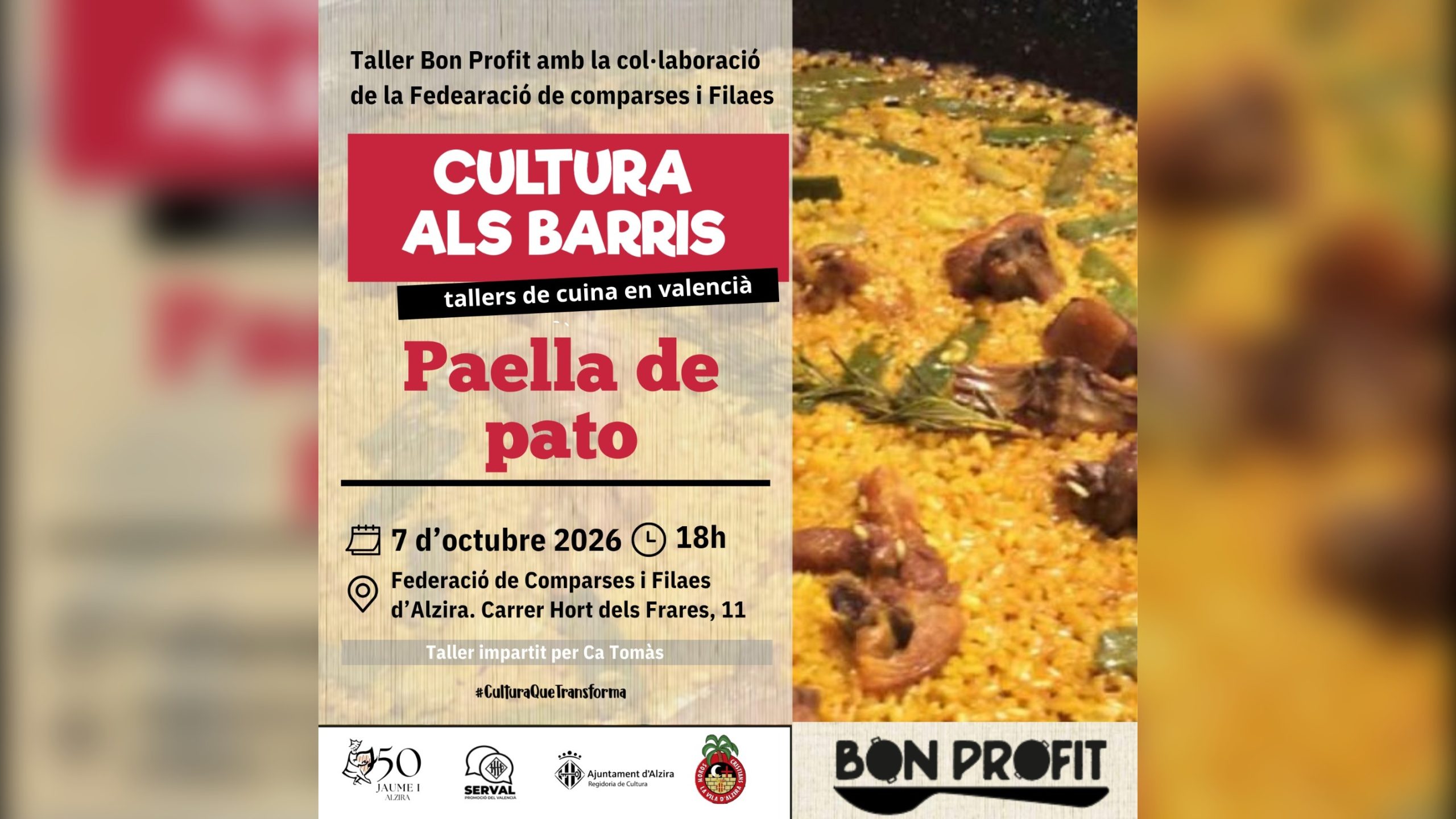 El nou taller Bon Profit ensenyarà a cuinar paella de pato a la seu de la Federació de Comparses esta vesprada a les 18 hores