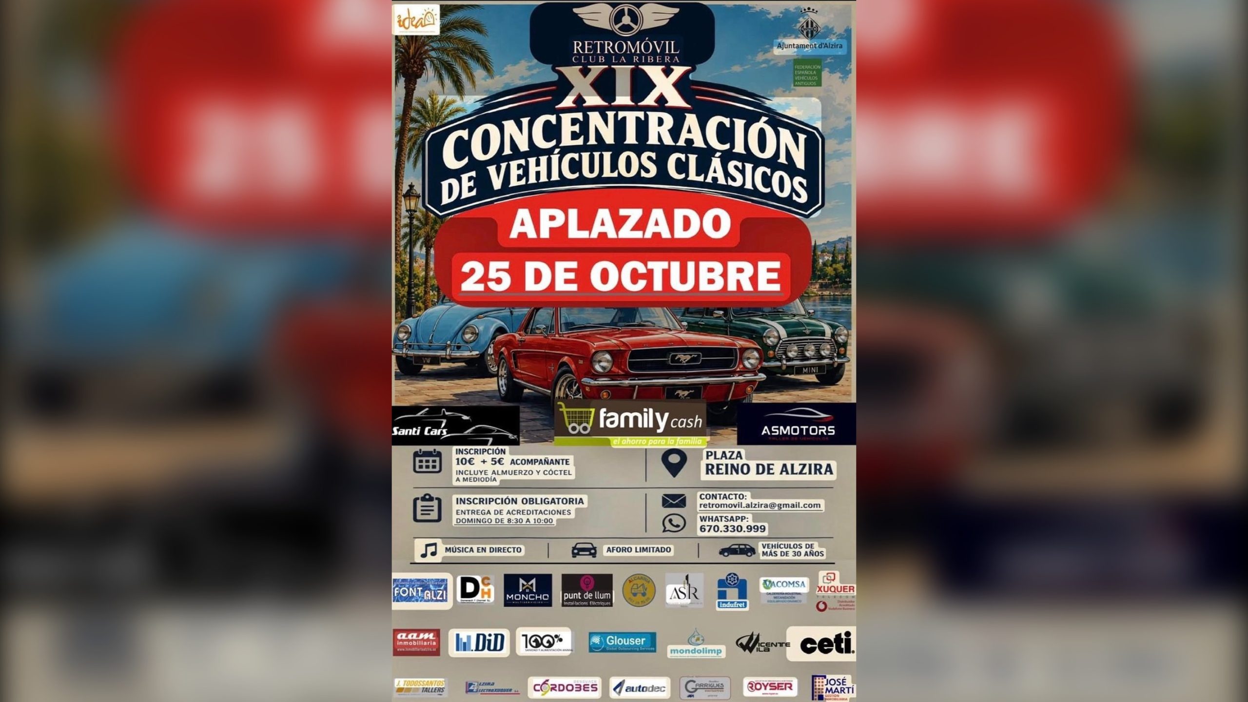 Retromovil Club La Ribera celebrarà la XIX Concentració de Vehicles Clàssics este diumenge a la Plaça del Regne