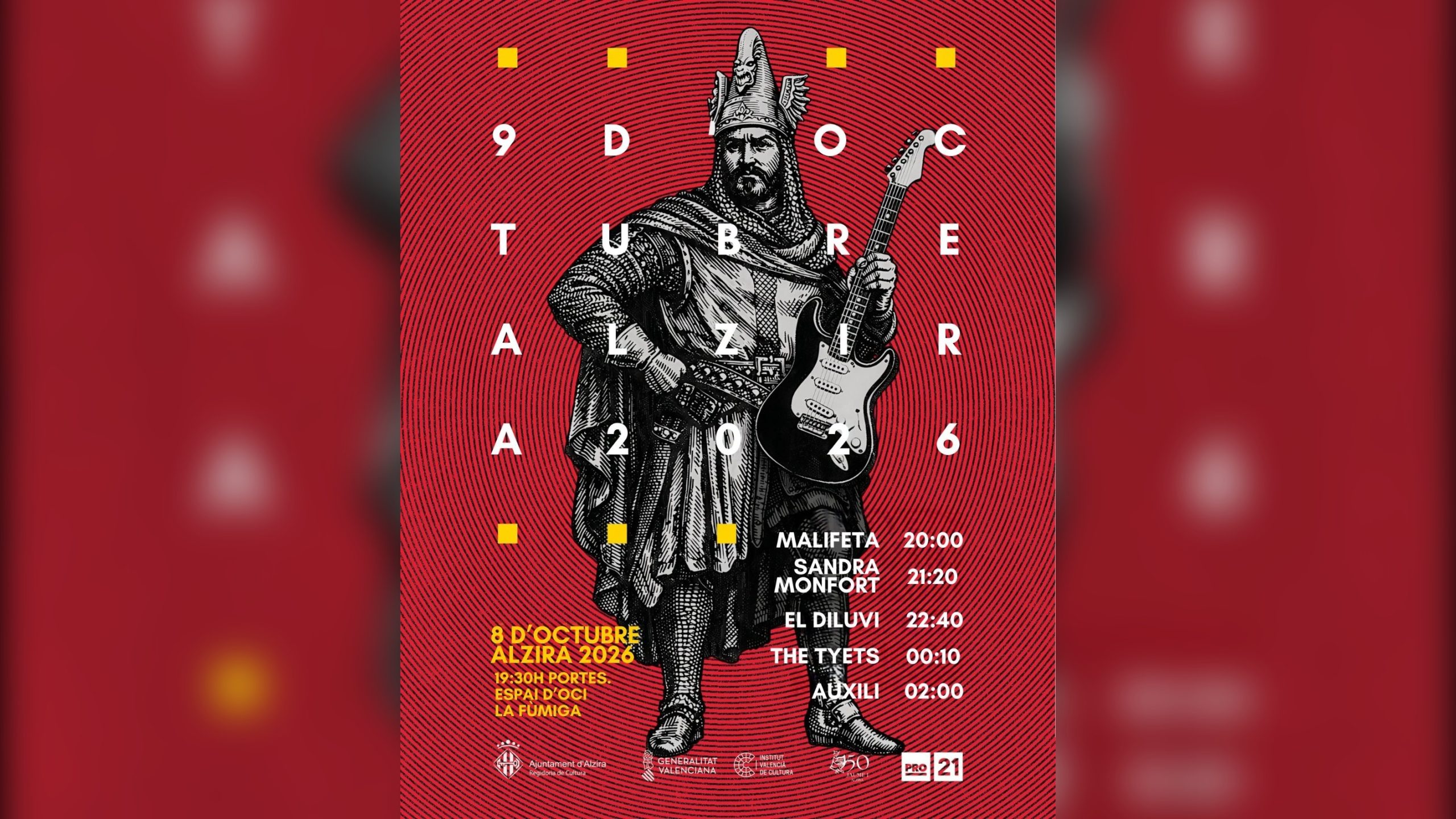 El concert del 8 d’Octubre a Alzira començarà a les 20h i s’allargarà fins a les 2 de la matinada
