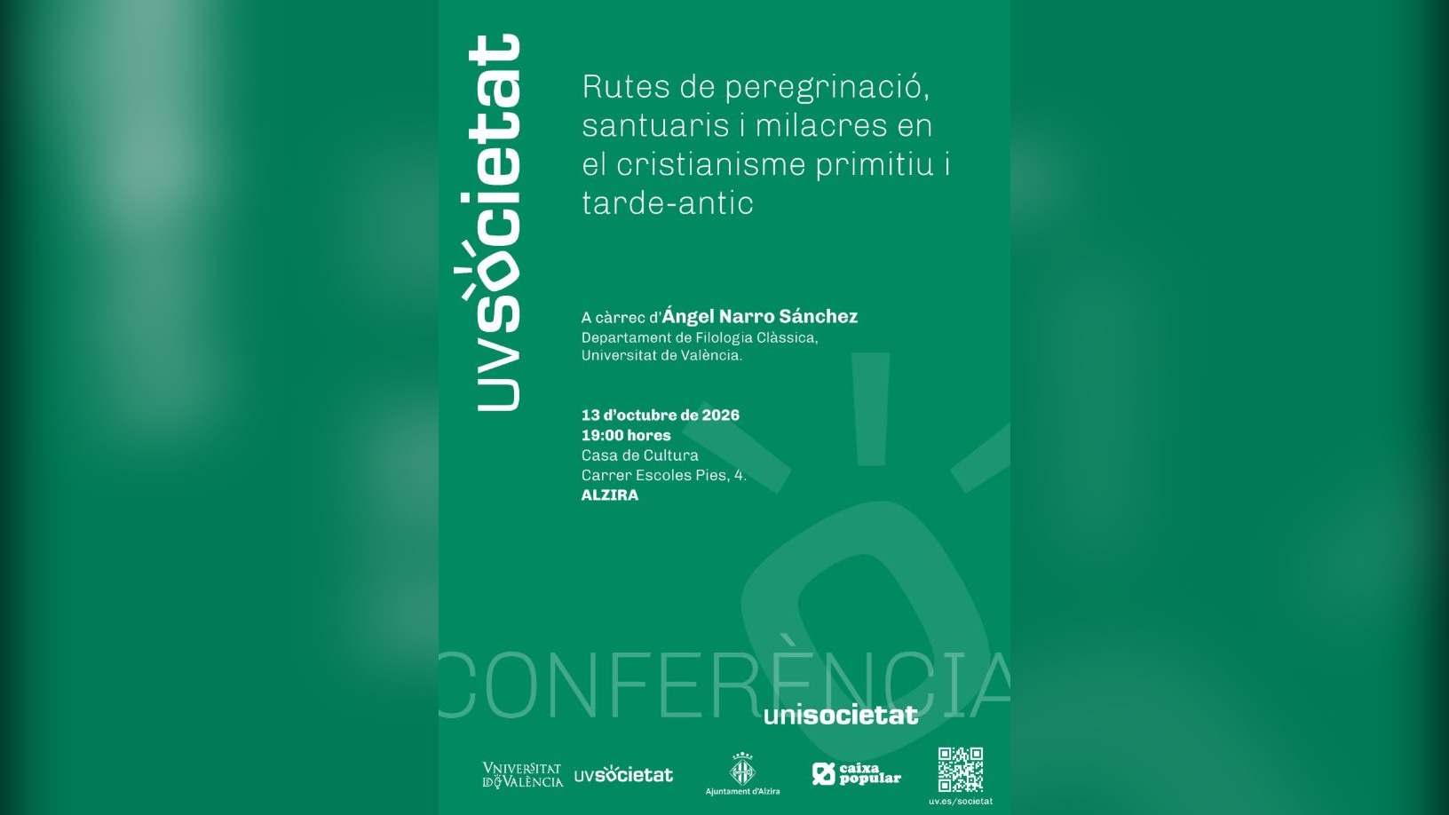 La Casa de la Cultura acull hui una conferència a les 19h sobre les rutes de peregrinació i els miracles en el cristianisme antic